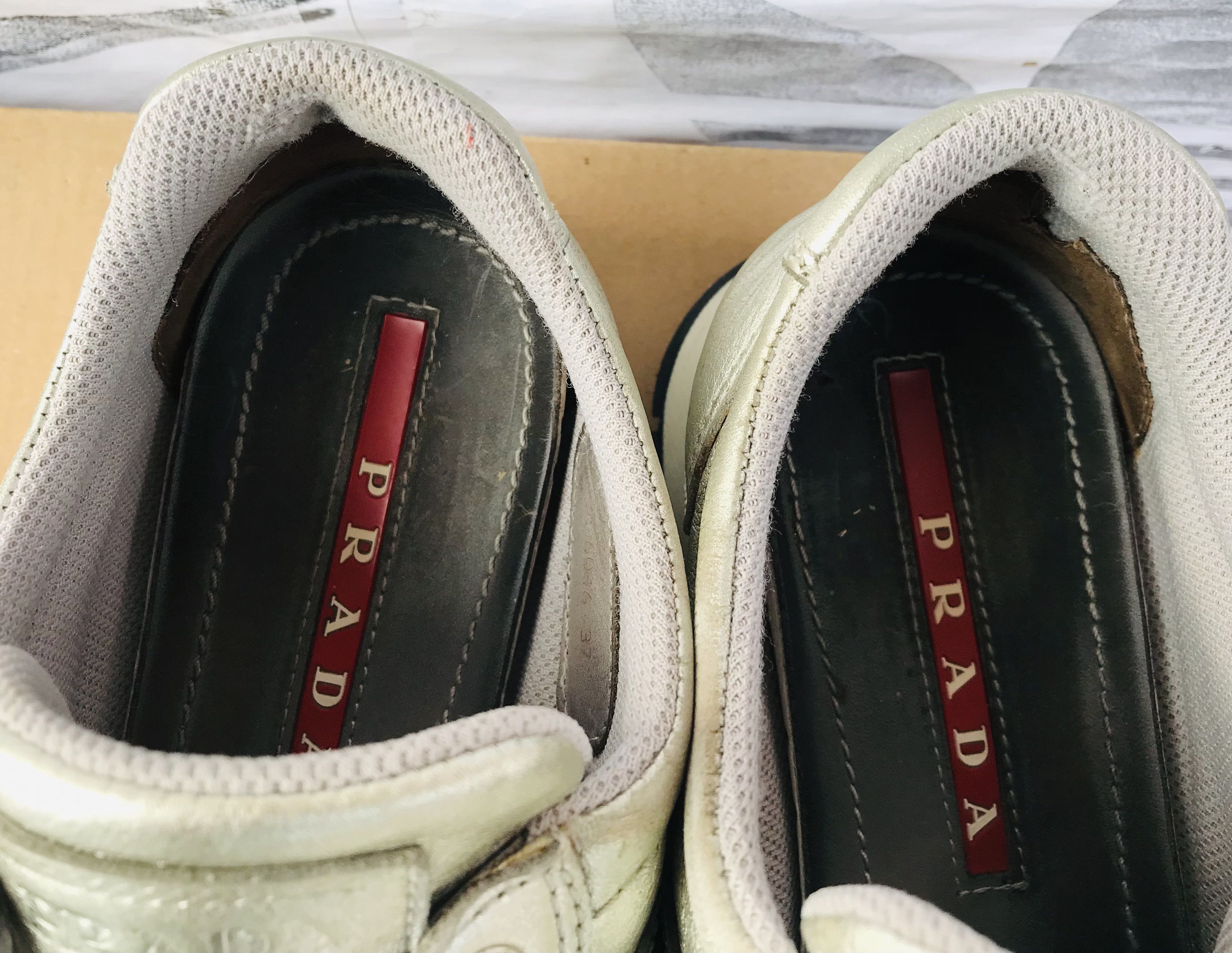 Prada Prada Milano Leather Lace-Up Sneakers Silver Women's Nappa Size US 7 / IT 37 - 10 Thumbnail