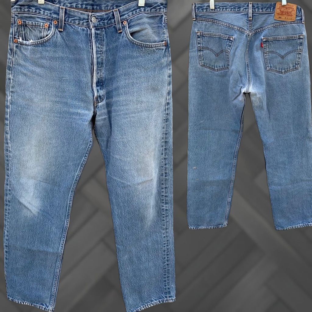 Levi's VINTAGE Levi’s jeans 501 Button Fly USA Made 34 Waist 32 Inseam Men Denim Blue 5-Pocket 501 Model Leather Belt Loops Shoes Size US 36 / EU 52 - 1 Thumbnail