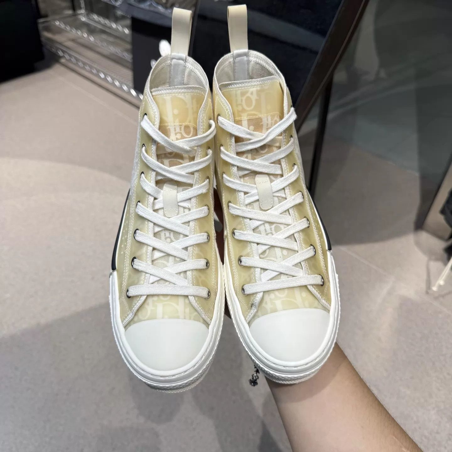 Dior Dior b23 High-Top Sneakers White/Yellow 39 Excellent Size US 8.5 / IT 38.5 - 5 Thumbnail