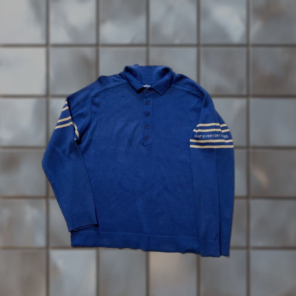 UNIF UNIF Everyday Bliss Fitz Blue Stripe Knit Rugby Polo Pullover Sweater Sz. M Size US M / EU 48-50 / 2 - 1 Thumbnail