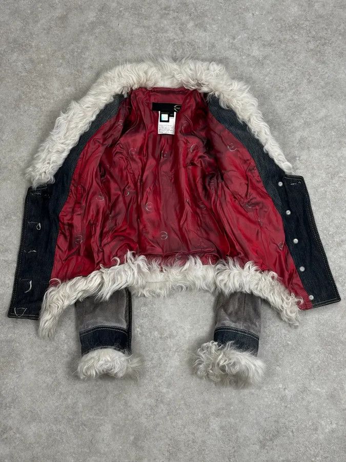 Just Cavalli AW2005 Cavalli Mongolian Fur Grey Leather & Blue Denim Jacket Size S / US 4 / IT 40 - 8 Thumbnail
