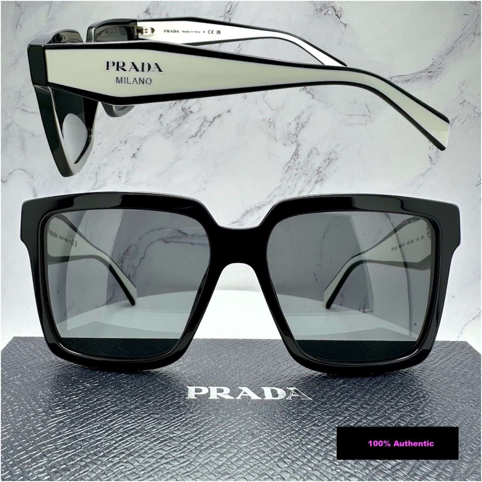 Prada New Prada Sunglasses Black White Symbole Logo Authentic Size ONE SIZE - 24 Thumbnail