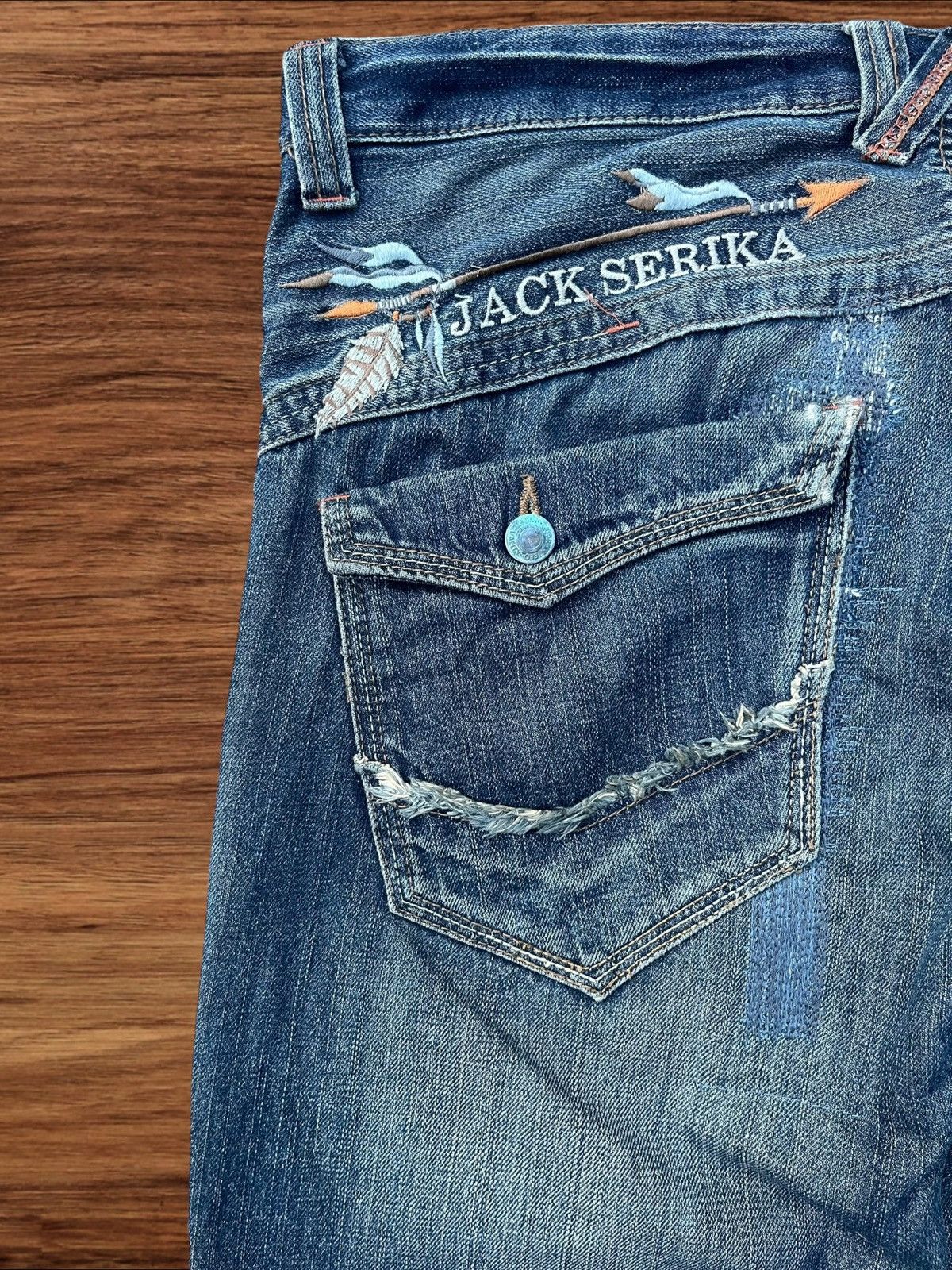 Japanese Brand Vintage Japan Jack Serika Mud Washed Twisted Flare Leg Jeans Size US 35 - 10 Thumbnail