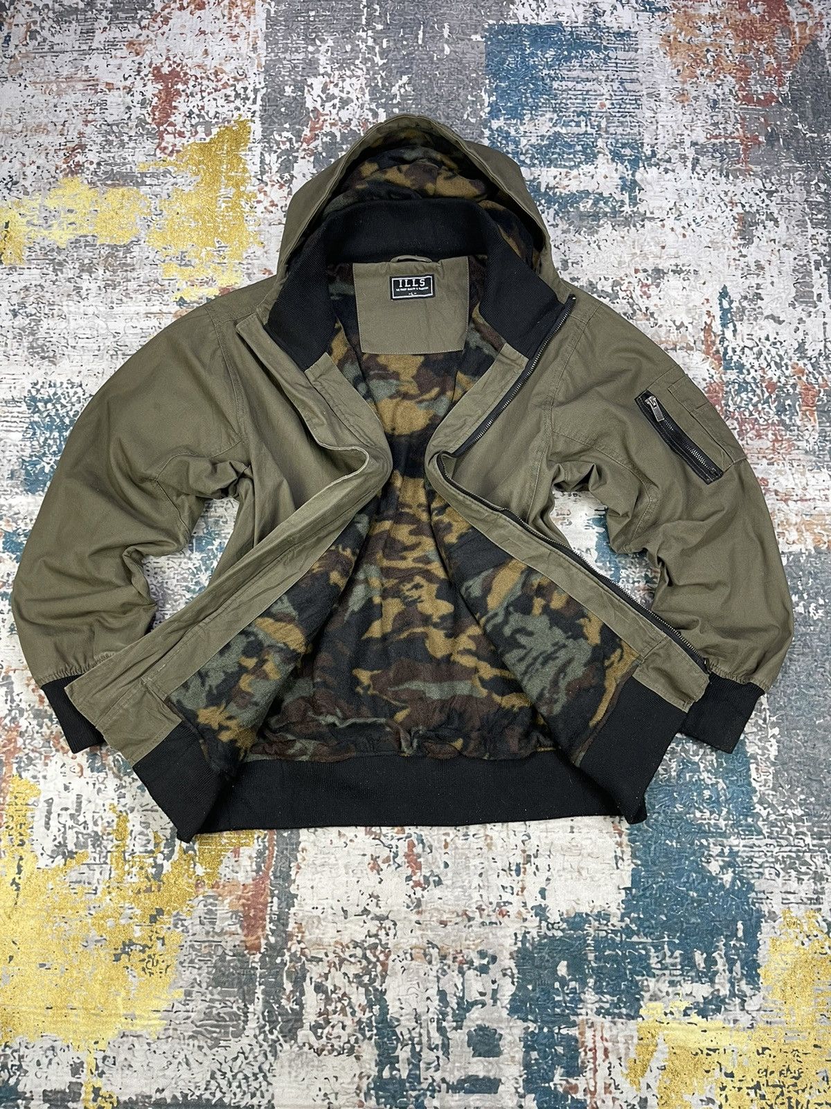 Japanese Brand ILLS Brown Canvas Camo Lining Hooded Bombers Size US L / EU 52-54 / 3 - 9 Thumbnail