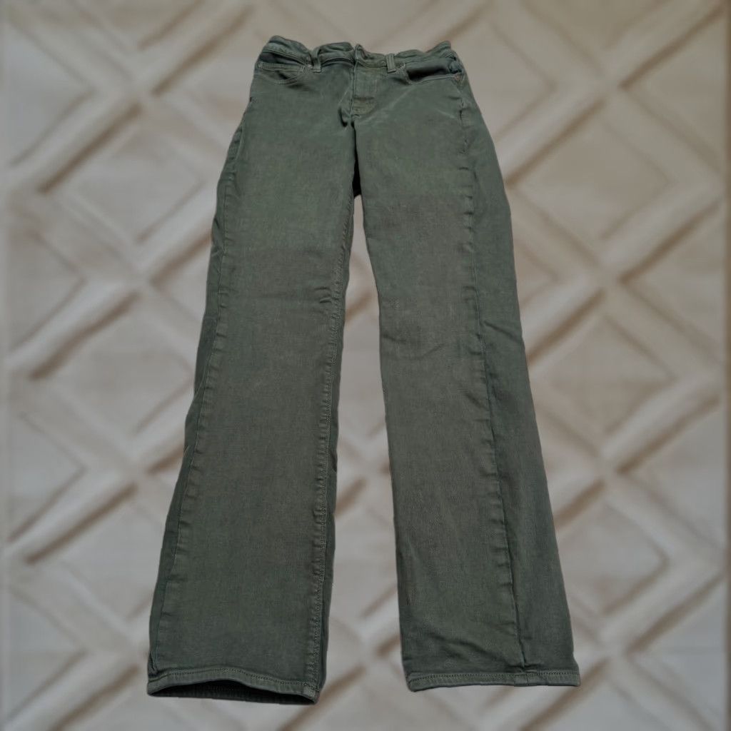 Lands' End Lands' End Womens Jeans 4 Green Denim Stretch 7/8 Mid Rise Slim Straight 30 in Inseam 5-Pocket 26 in Waist Cotton Blend Birthday? (No) Size 27" / US 4 / IT 40 - 1 Thumbnail