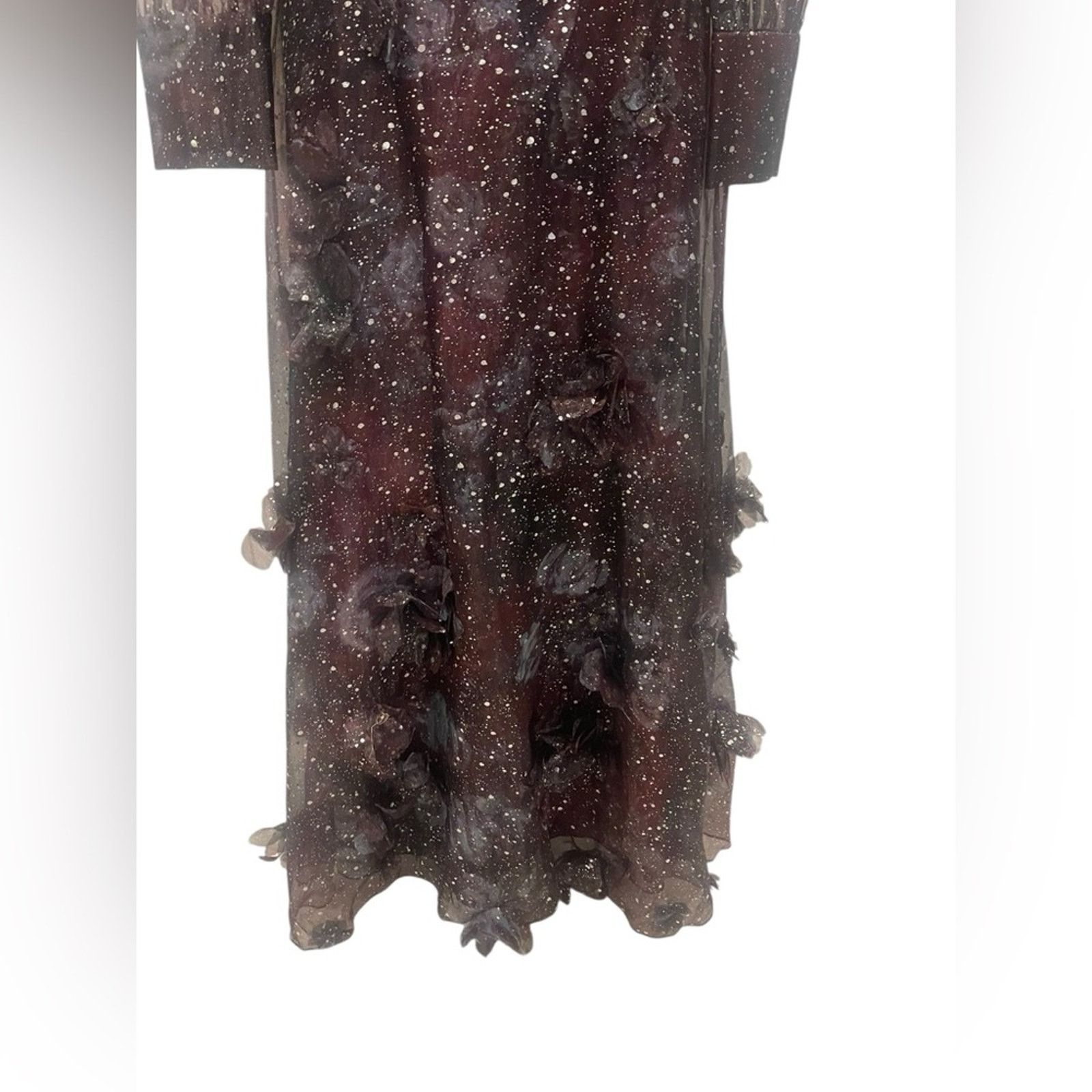 Marchesa Marchesa Norte Gown 3D Floral Purple Black Organza Foiled Size L / US 10 / IT 46 - 5 Thumbnail