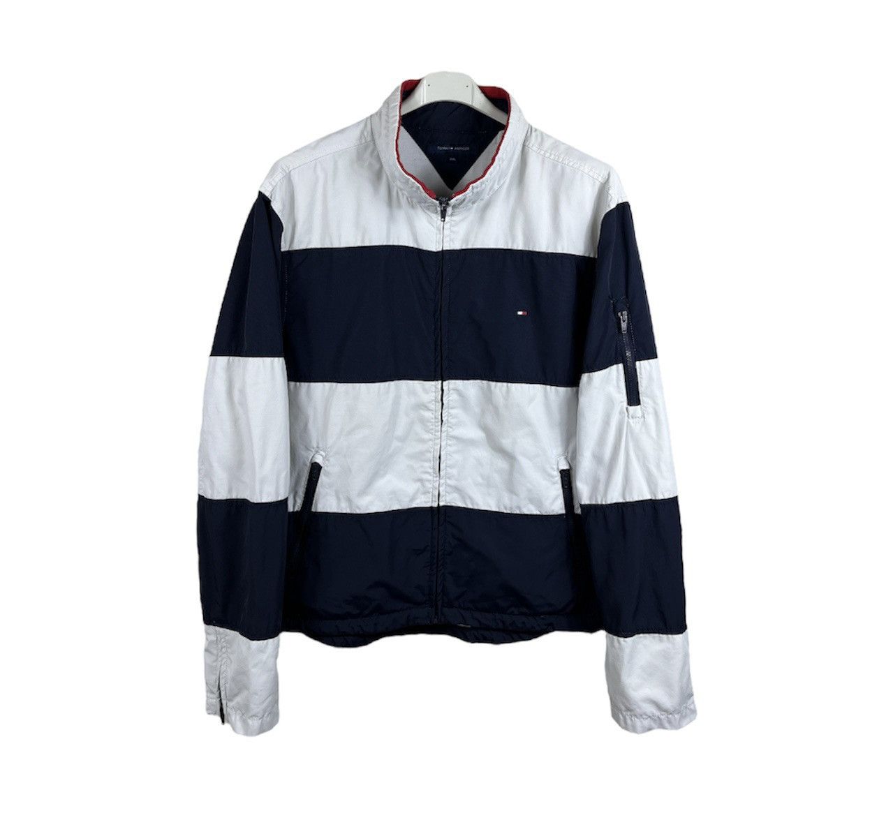 image of Tommy Hilfiger Striped Yacht Y2K Light Jacket Logo in Navy/White, Men's (Size 2XL)