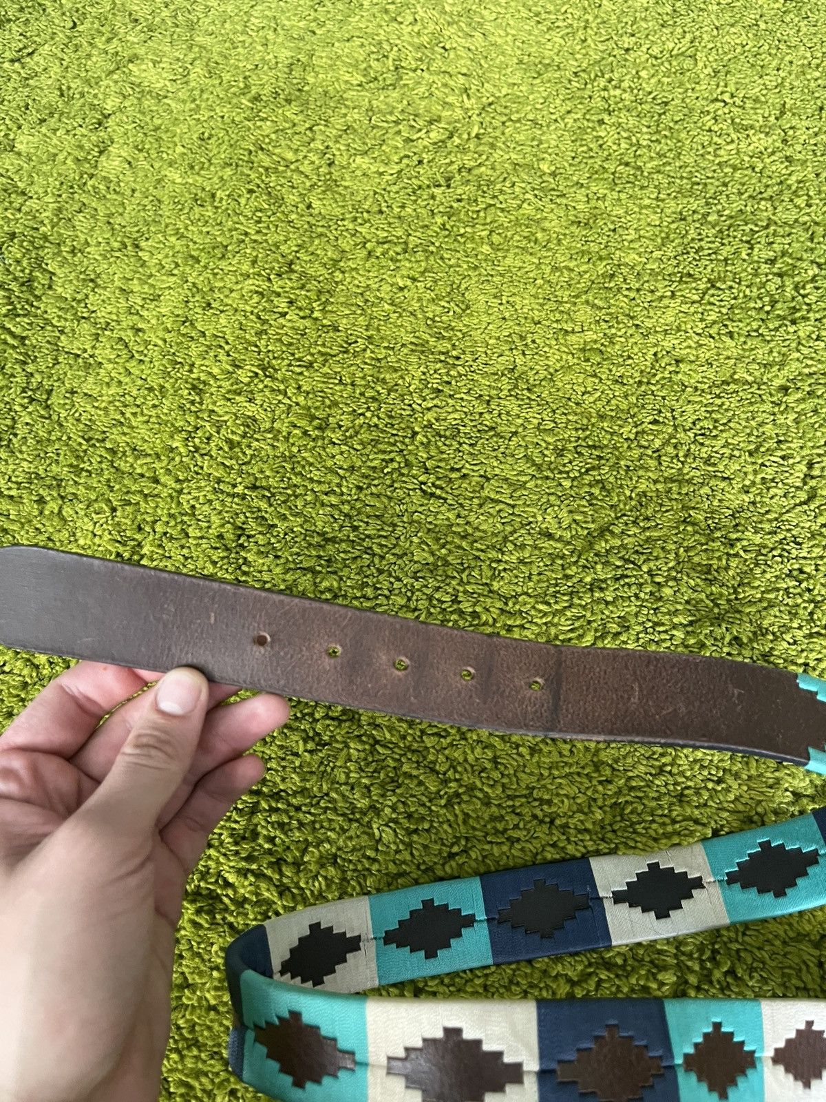 Cowboy Equipment × Genuine Leather Western Cowboy style Aztec Navajo pattern leather belt Size 36 - 4 Thumbnail
