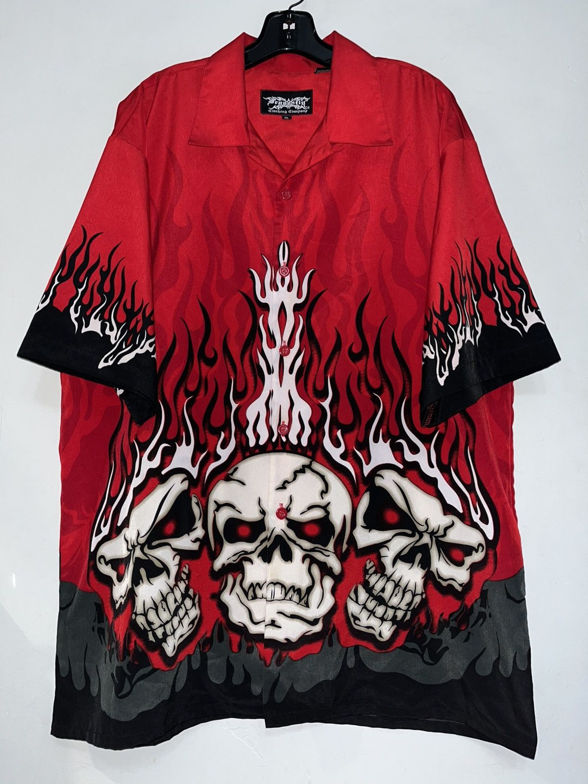 4GSELLER × Vintage Crazy Y2K Baggy Faded Grunge Flame Skull ERD Casino Shirt Size US XL / EU 56 / 4 - 1 Thumbnail