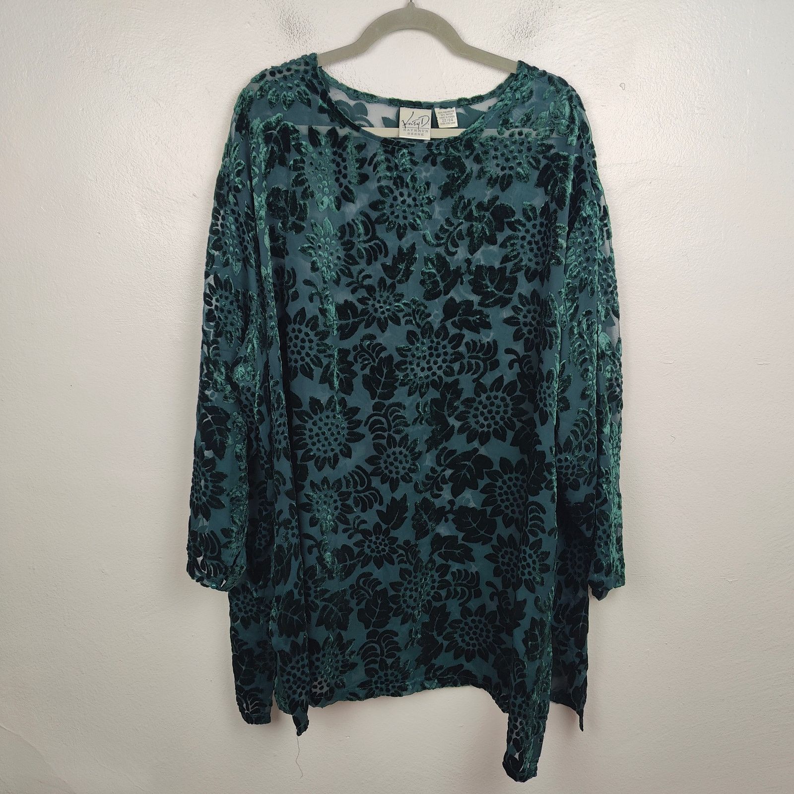 Other Vintage Katy D Velvet Burnout Top Womens 22-24 Green Size 4XL / US 24-26 - 1 Thumbnail