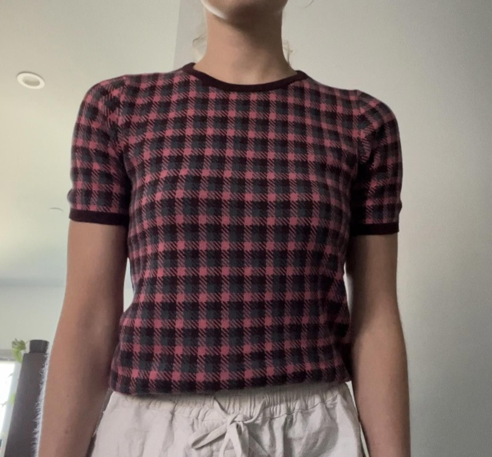 Ann Taylor Pink Plaid Short Sleeve Sweater Size XS / US 0-2 / IT 36-38 - 1 Thumbnail