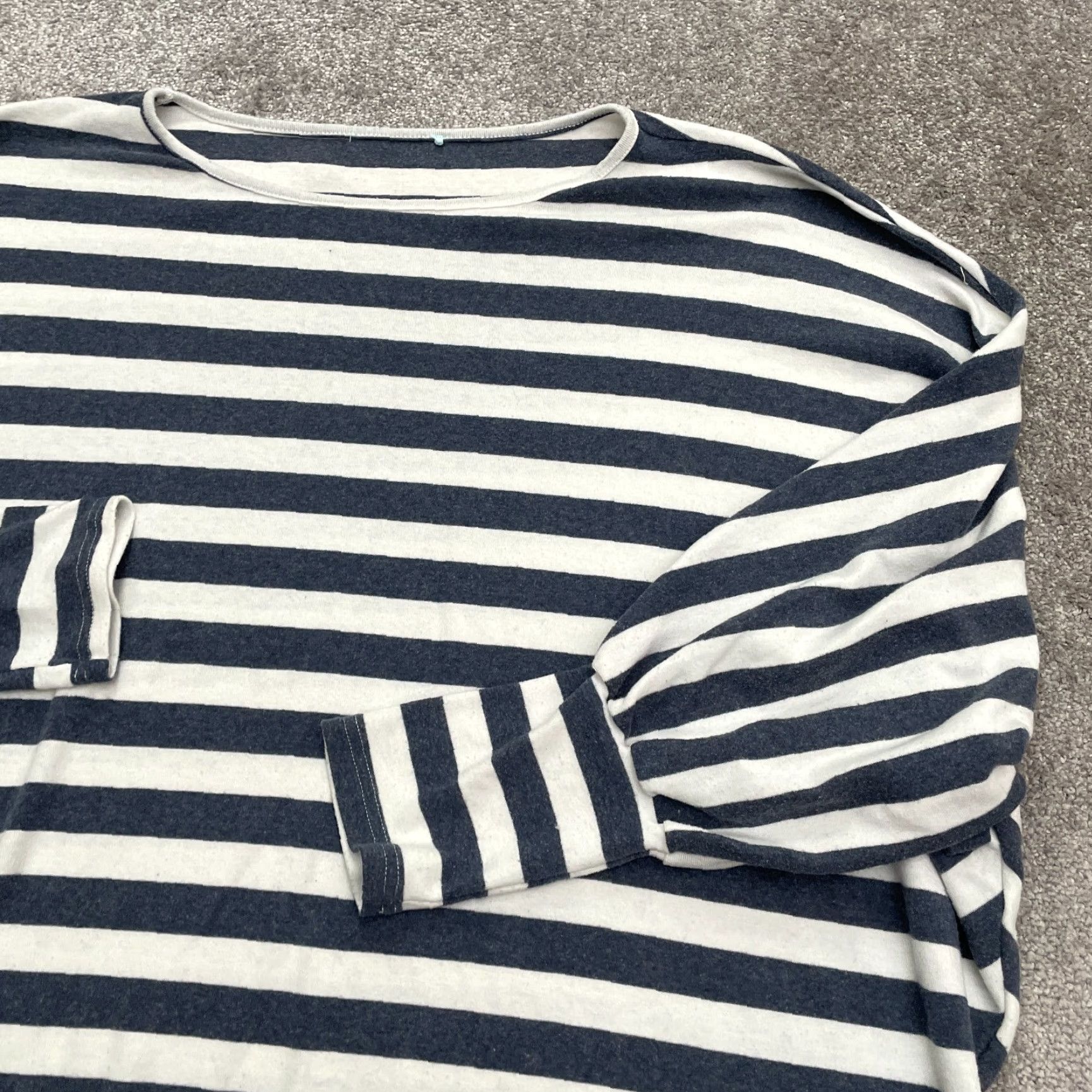 Vintage Unbranded Blouse Womens One Size Blue White Striped Crew Dolman Sleeve Casual Size ONE SIZE - 3 Thumbnail