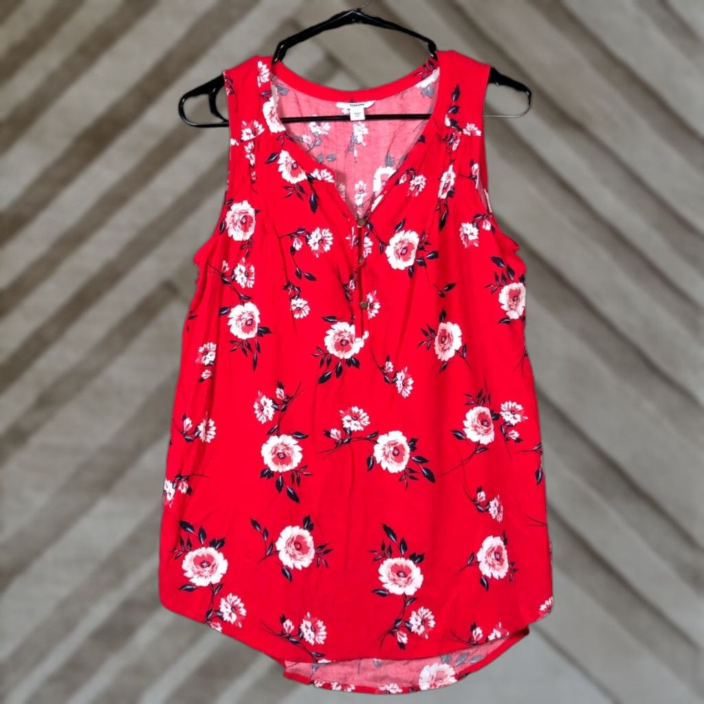 Vintage Sonoma Womens Blouse Red Floral Tank Top V Neck Sleeveless Rayon Medium Size M / US 6-8 / IT 42-44 - 1 Thumbnail