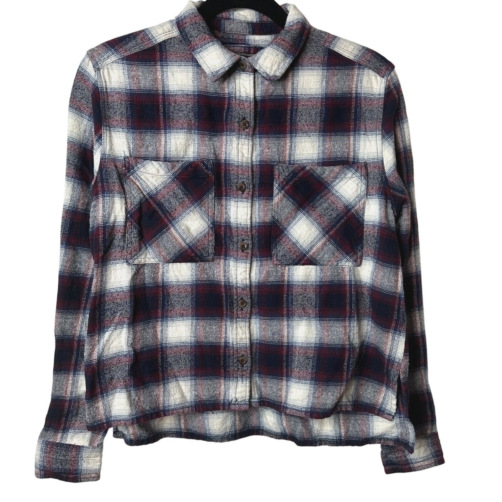 Forever 21 Black Red Blue White Plaid Cropped Flannel Button Shirt M Size M / US 6-8 / IT 42-44 - 1 Thumbnail