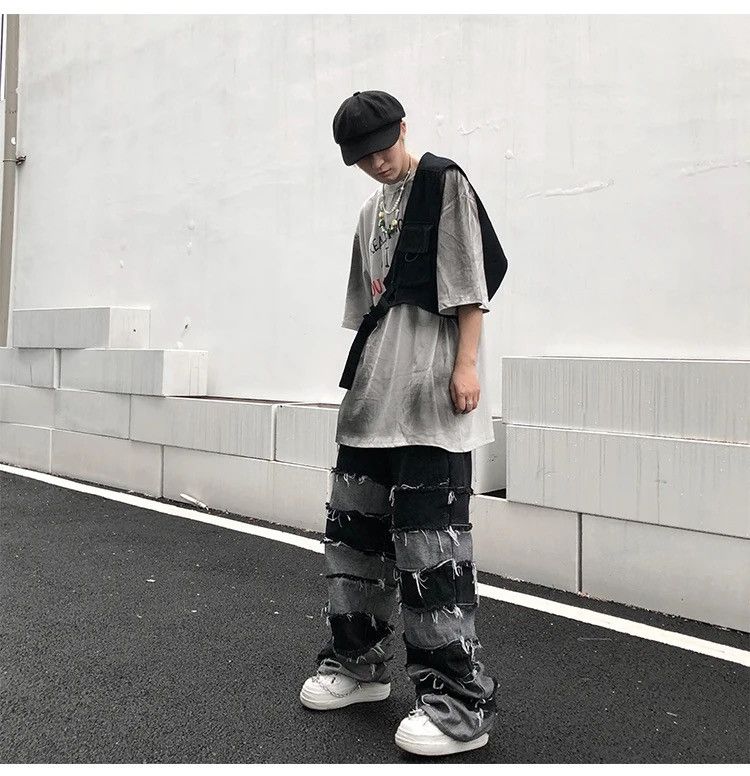 Designer × Vintage Jeans wide legs trousers tassels hip-hop loose jeans Size US 34 / EU 50 - 4 Thumbnail
