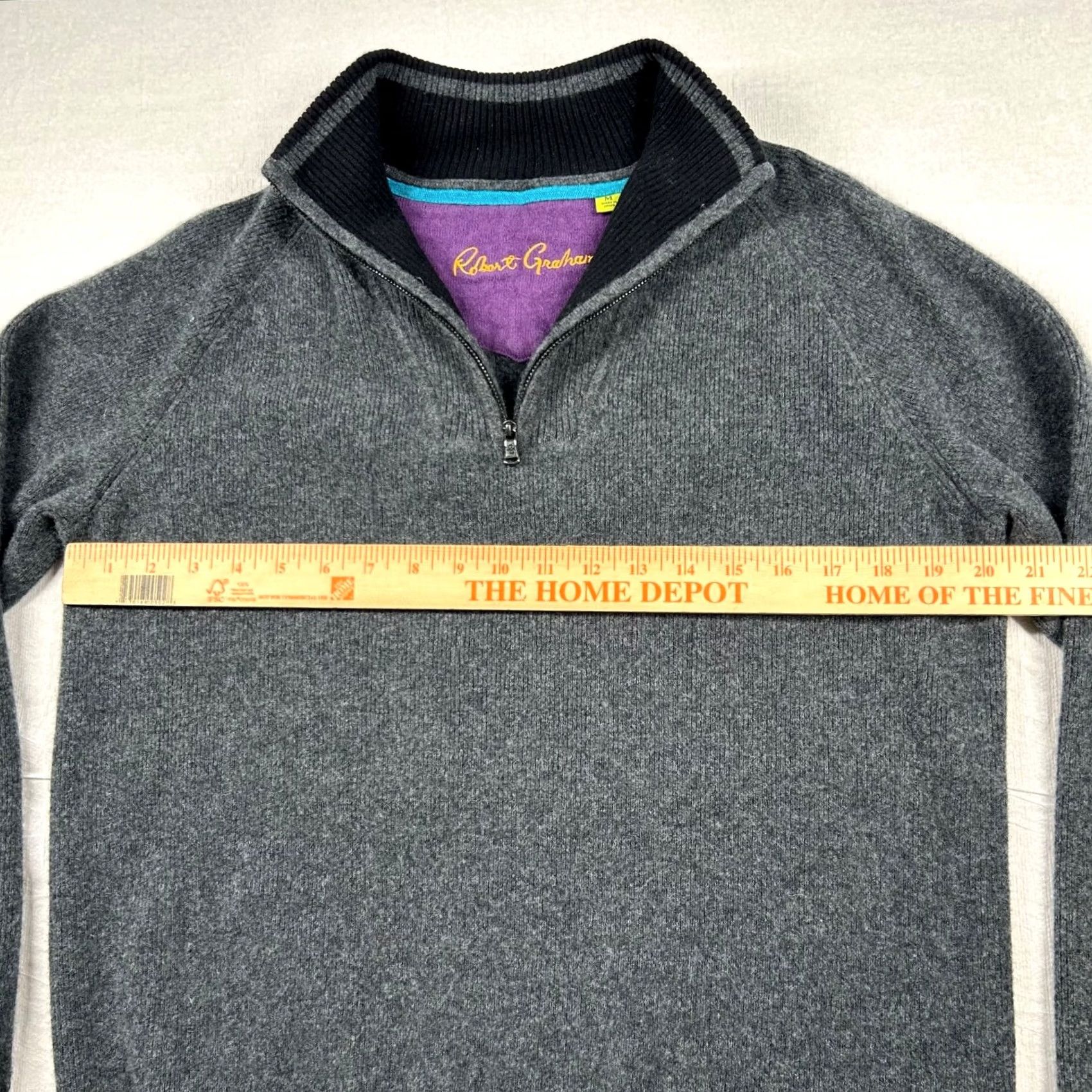 Robert Graham Robert Graham Sweater Mens M Wool Cashmere Blend 1/4 Zip Pullover Heather Gray Wool Gr ay Mock Neck Long Sleeve Vintage No Size US M / EU 48-50 / 2 - 6 Thumbnail