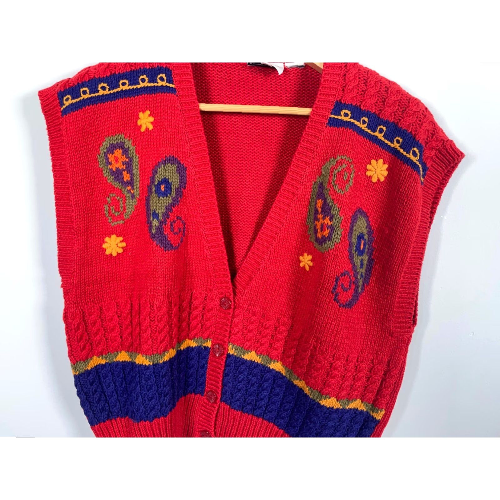Vintage VINTAGE Russ Sweater Vest Shirt Womens Medium Red Paisley 90s Retro Size M / US 6-8 / IT 42-44 - 4 Thumbnail