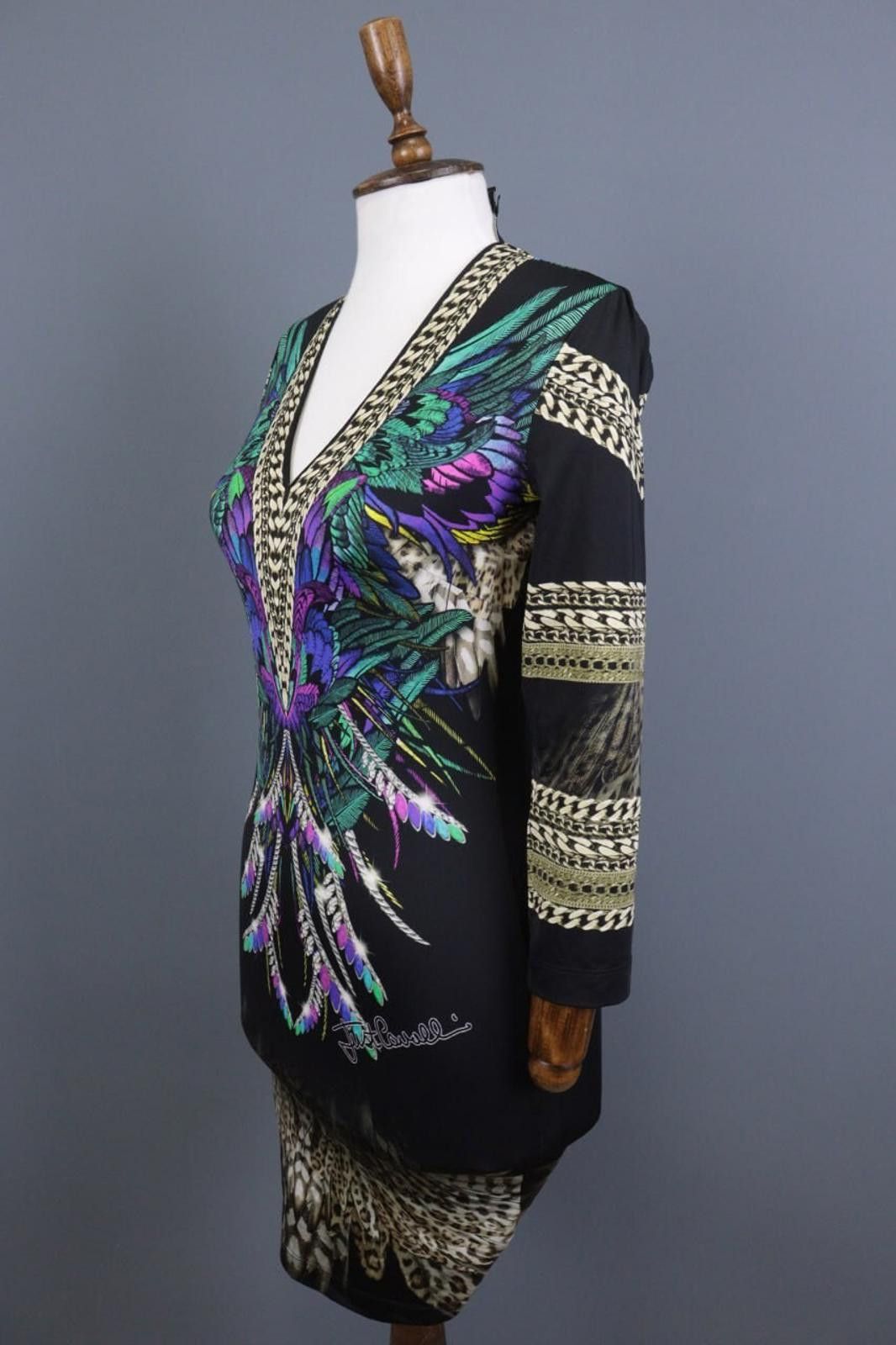 Just Cavalli Just Cavalli Black V-Neck Art Animals Knee Dress Size 40 Size M / US 6-8 / IT 42-44 - 7 Thumbnail