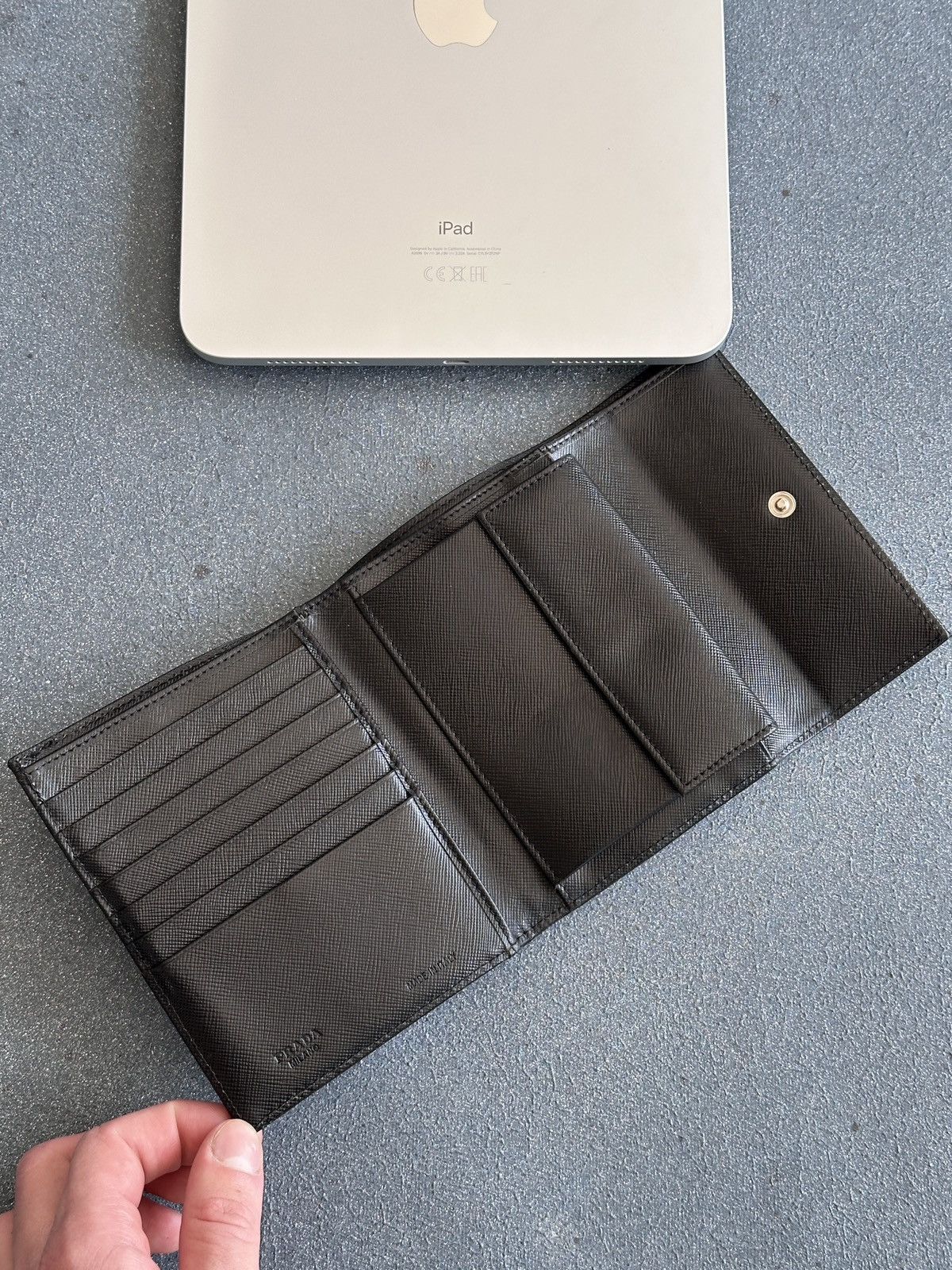 Prada PRADA Triangle Logo Tessuto and Saffiano Tri-Fold Wallet Size ONE SIZE - 4 Thumbnail