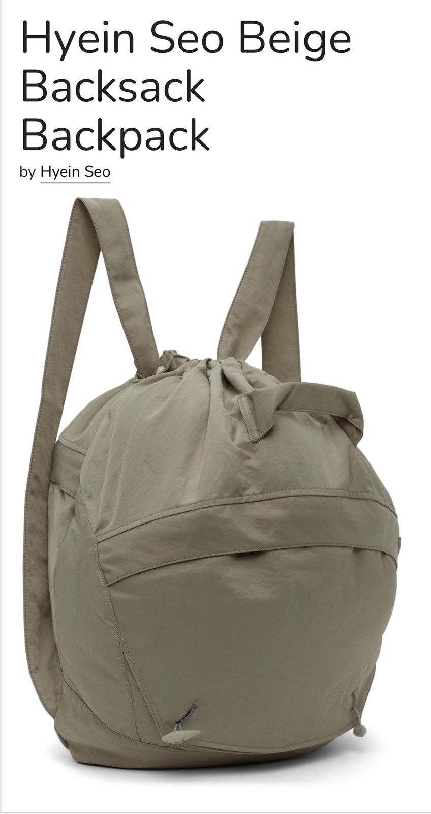 Hyein Seo Hyein Seo Beige Backsack Size ONE SIZE - 6 Thumbnail