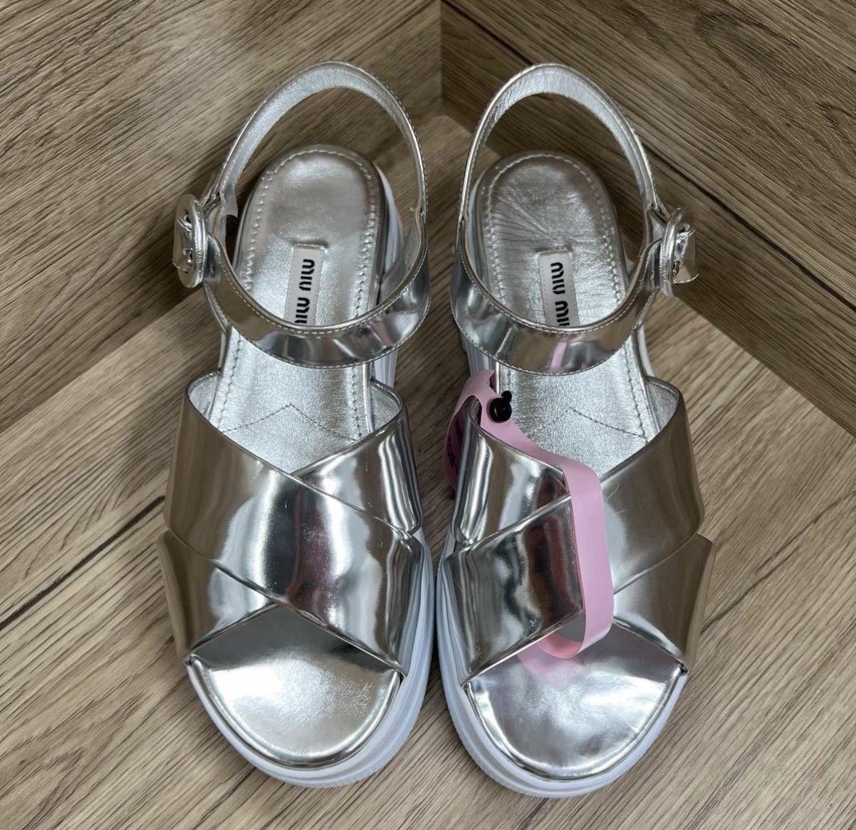 Miu Miu Miu Miu Silver Rhinestone Strappy Platform Sandals J41 Size US 8 / IT 38 - 2 Thumbnail