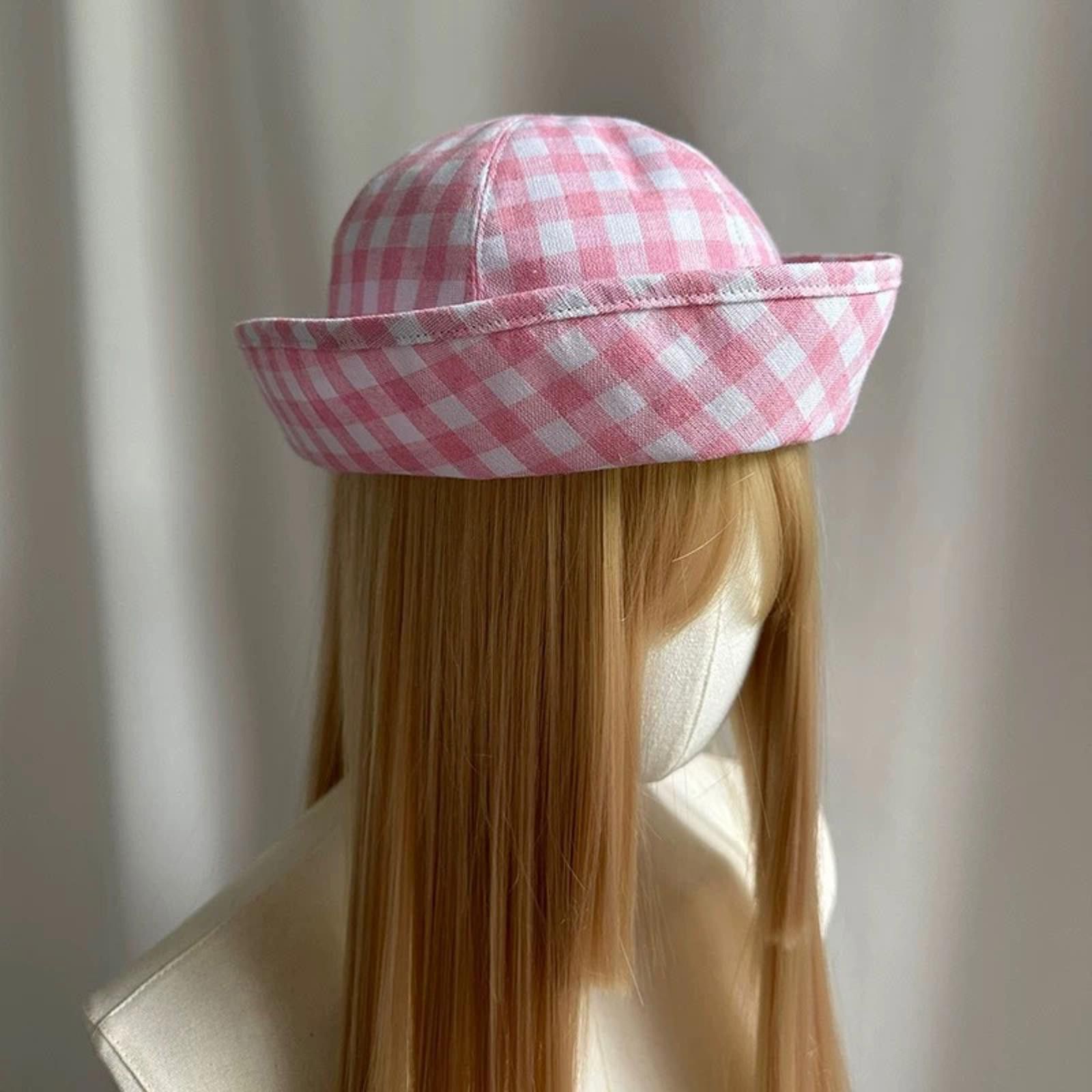 Japanese Brand Retro Pink Plaid Beret Sailor Hat Y2K French Girl Aesthetic Size ONE SIZE - 1 Thumbnail