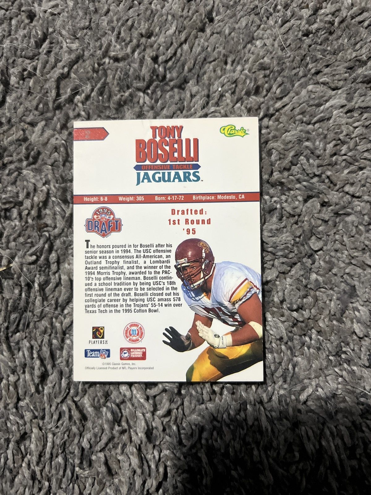 NFL 1995 Classic #2 Tony Boselli Card Size ONE SIZE - 2 Thumbnail