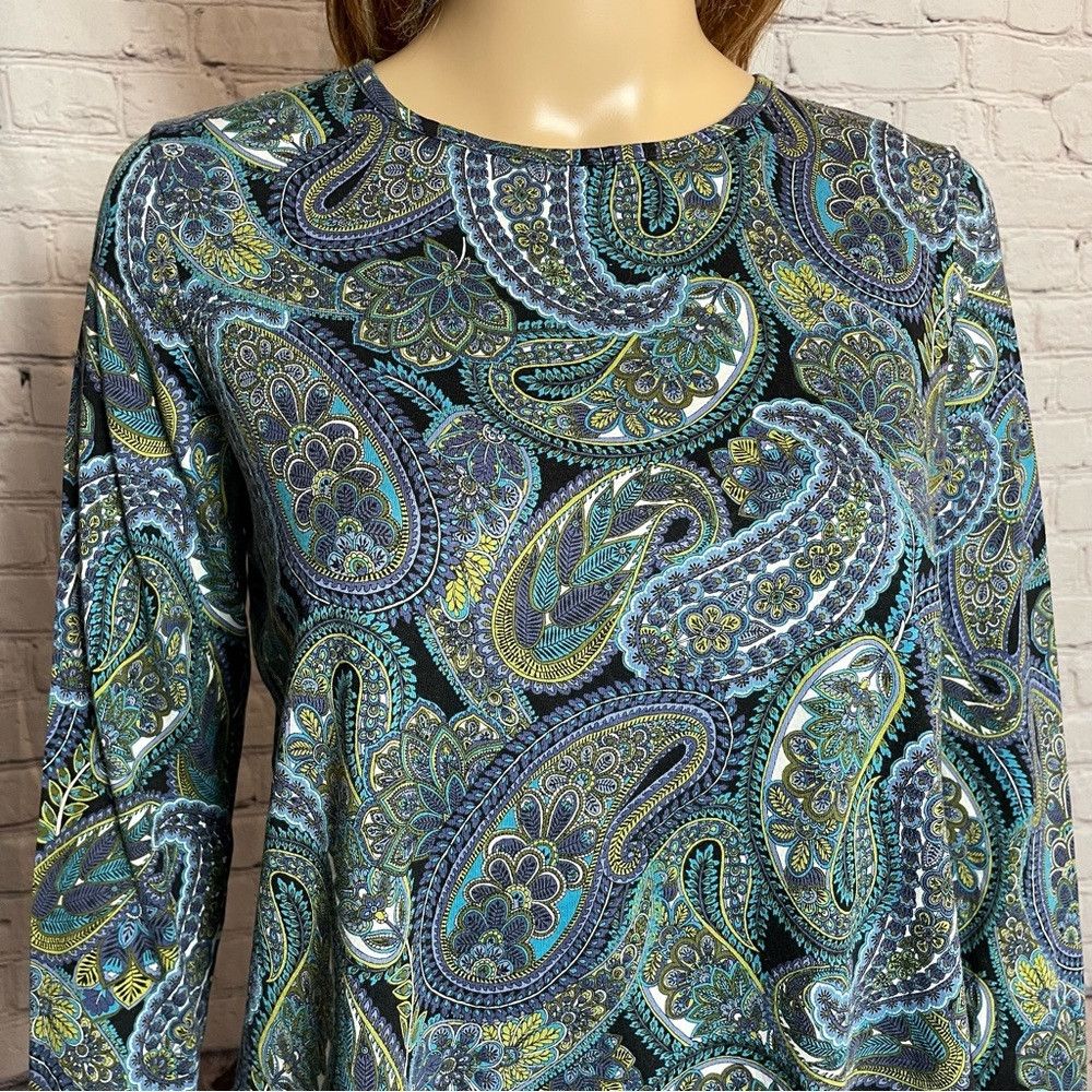 J. Jill J. Jill Knit Paisley Print Smocked Back Long Sleeve Tee S Size S / US 4 / IT 40 - 2 Thumbnail