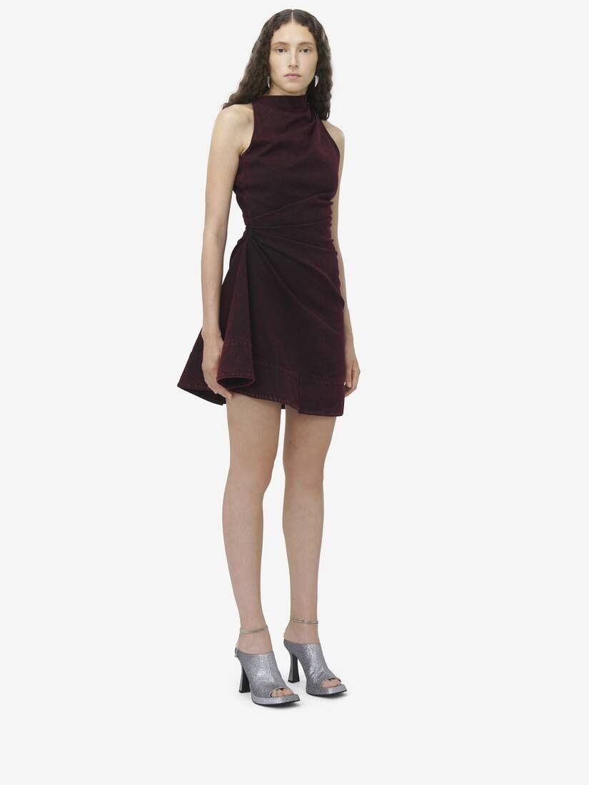 Alexander McQueen o1srvl11e0226 Overdyed Denim Mini Dress In Bordeaux Size S / US 4 / IT 40 - 3 Thumbnail