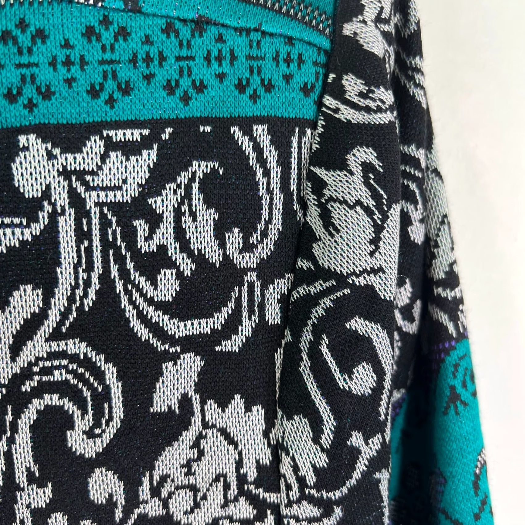Altea VINTAGE Lady Carol Floral Boho Cardigan Sweater Womens Plus Size XXL Teal Blue Long Sleeve V-Neck Bell Sleeve Size XXL / US 16-18 / IT 52-54 - 3 Thumbnail
