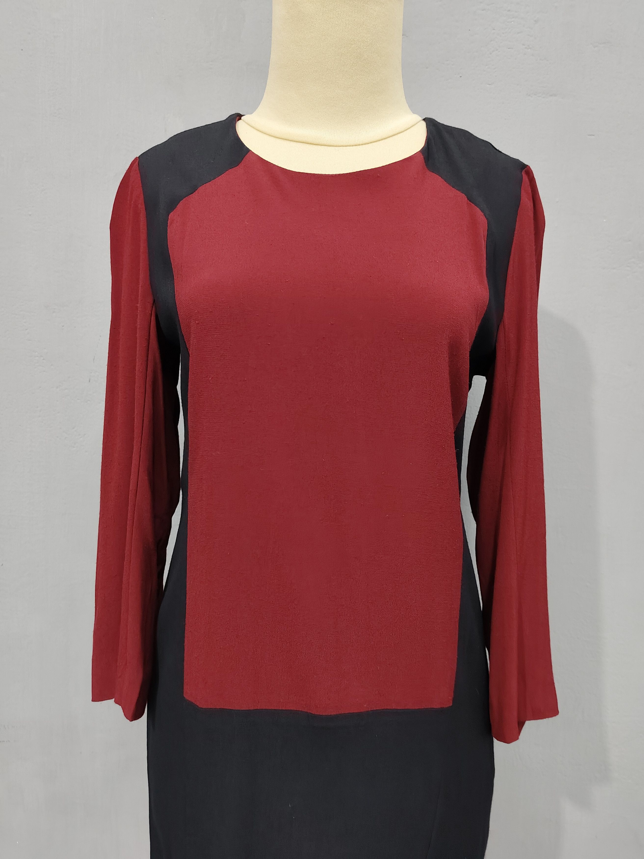 Sandro SANDRO 🇫🇷 Burgundy Black Viscose Minimalism Panel Dress Size M / US 6-8 / IT 42-44 - 2 Thumbnail