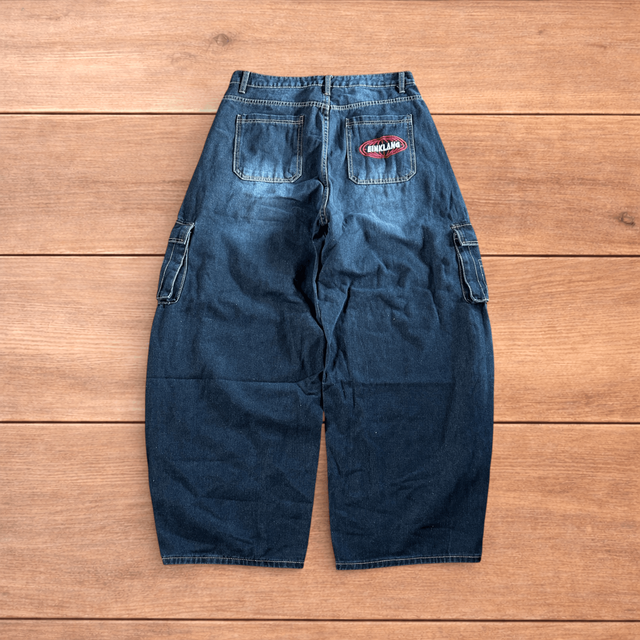 Japanese Brand Vintage style baggy wide leg skater cargo jeans in mid blue. Size US 36 / EU 52 - 1 Thumbnail