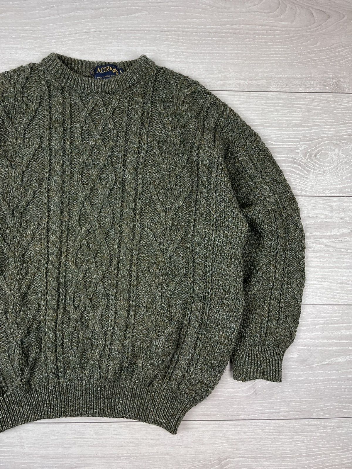 Vintage Acorn England Vintage 80s Cable Knit Wool Fisherman Sweater Size US L / EU 52-54 / 3 - 2 Thumbnail