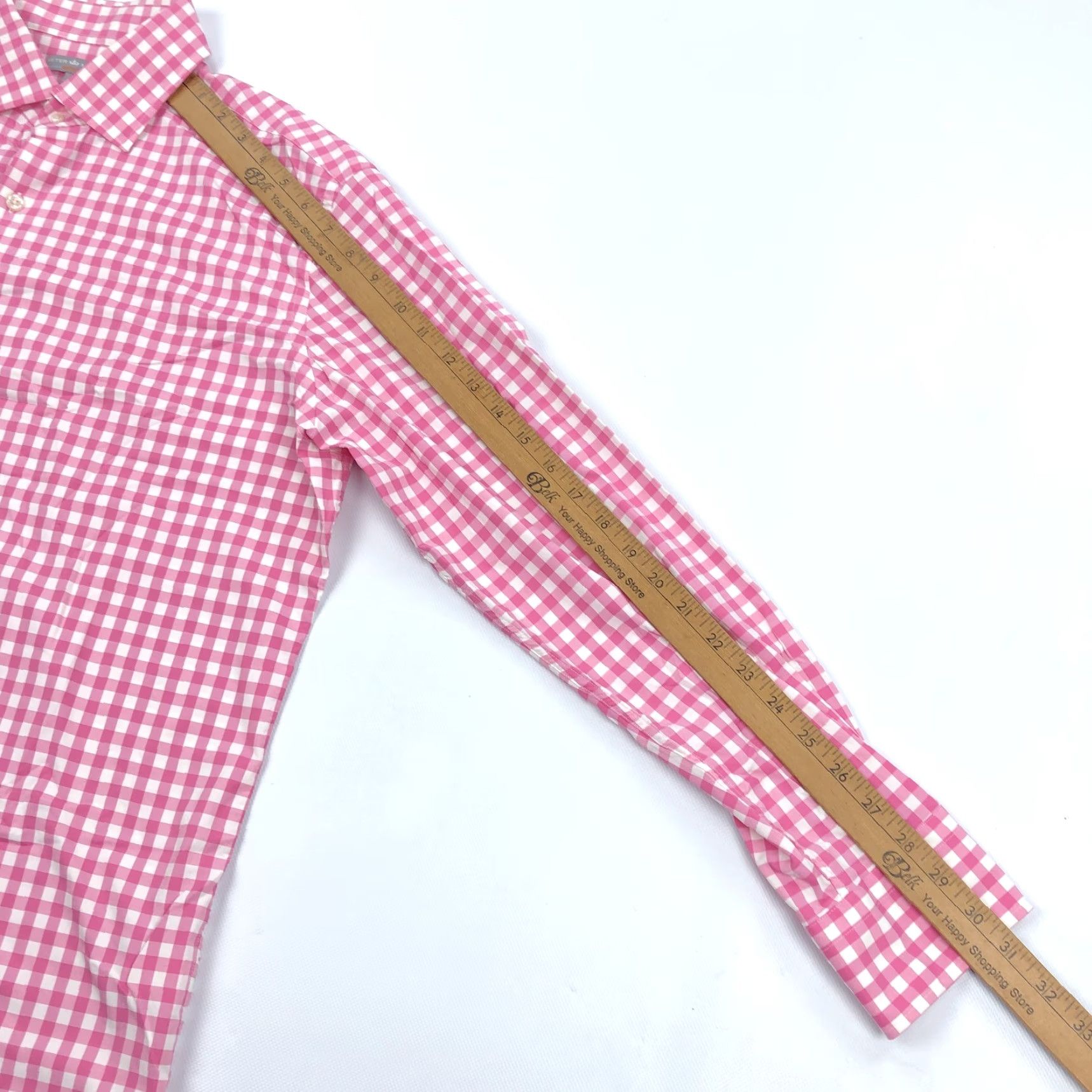 Peter Millar Peter Millar Men's L Button-Down Gingham Check Shirt Wicking Pink White Casual, Breathable, Long Sleeve, Office, Golf Mens Size US L / EU 52-54 / 3 - 7 Thumbnail