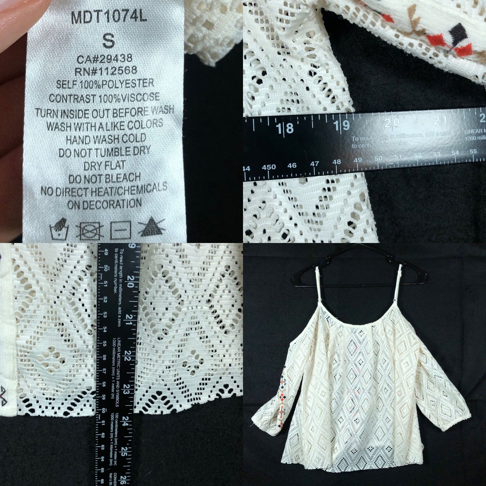 Miss Me Miss Me Blouse Ivory Laser Diamond Cold Shoulder Sheer Small Womens Shirt Small Size S / US 4 / IT 40 - 8 Thumbnail