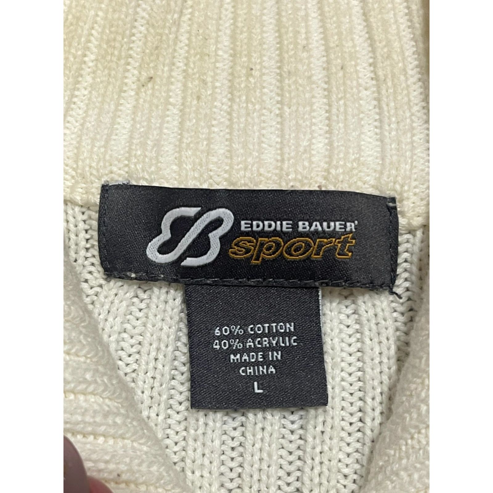Eddie Bauer Eddie Bauer Sweater Women's Large White Full Zip Knit Mock Neck, Casual, Regular Fit, Solid, Knit Fabric, Fall Spring Summer, Women, Size L Size L / US 10 / IT 46 - 7 Thumbnail
