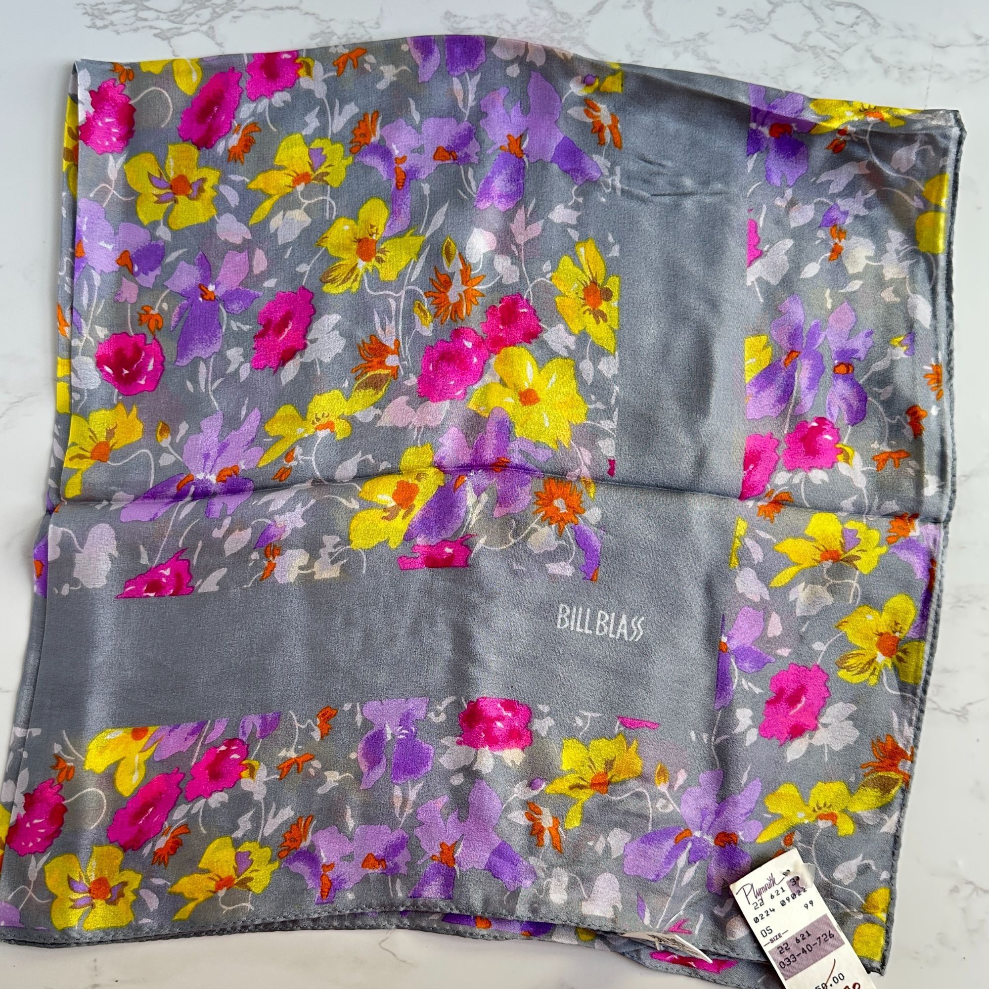 Bill Blass Bill Blass Silk Scarf, Gray Floral Square, 27x27, Vintage Ba Size ONE SIZE - 3 Thumbnail