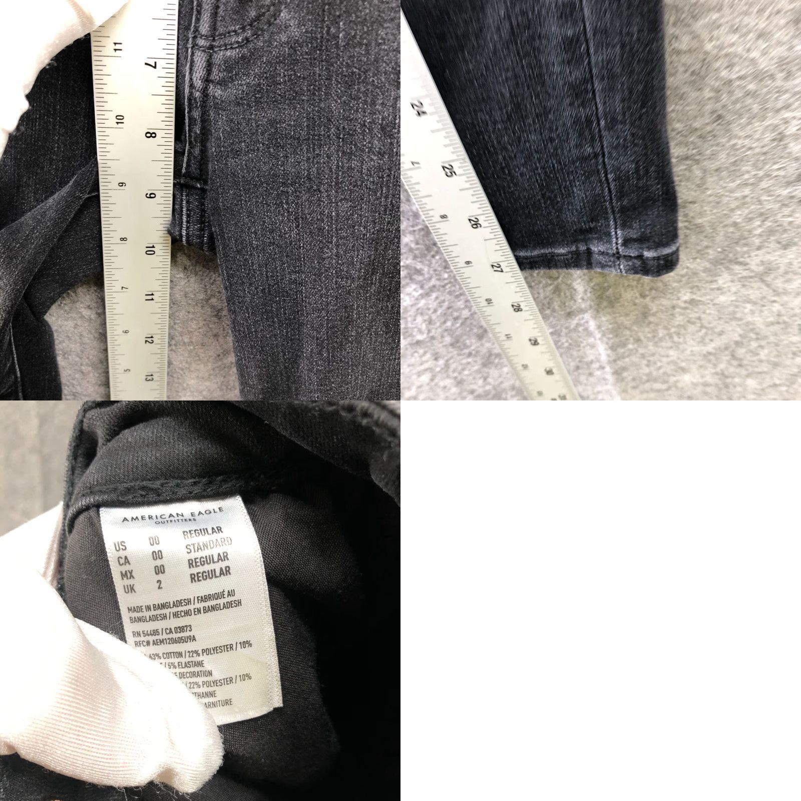 American Eagle Outfitters VINTAGE American Eagle Womens Jeggings Denim Pants Black Mid Rise Stretch 00 Slim Size 24" / US 00 / IT 34 - 8 Thumbnail