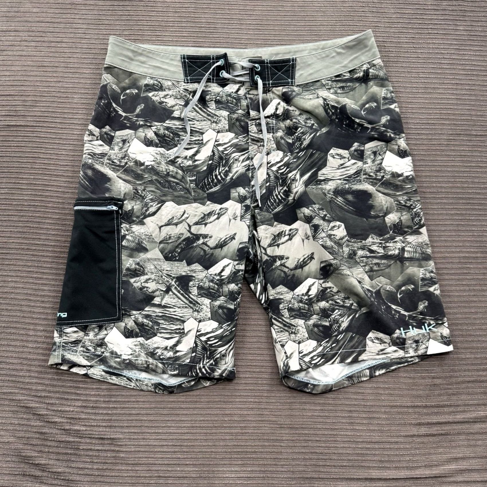 Vintage Huk Board Shorts Men 38 Gray Polyester Drawstring Beach Outdoor Lifeguard Surfing Limited Size ONE SIZE - 2 Thumbnail