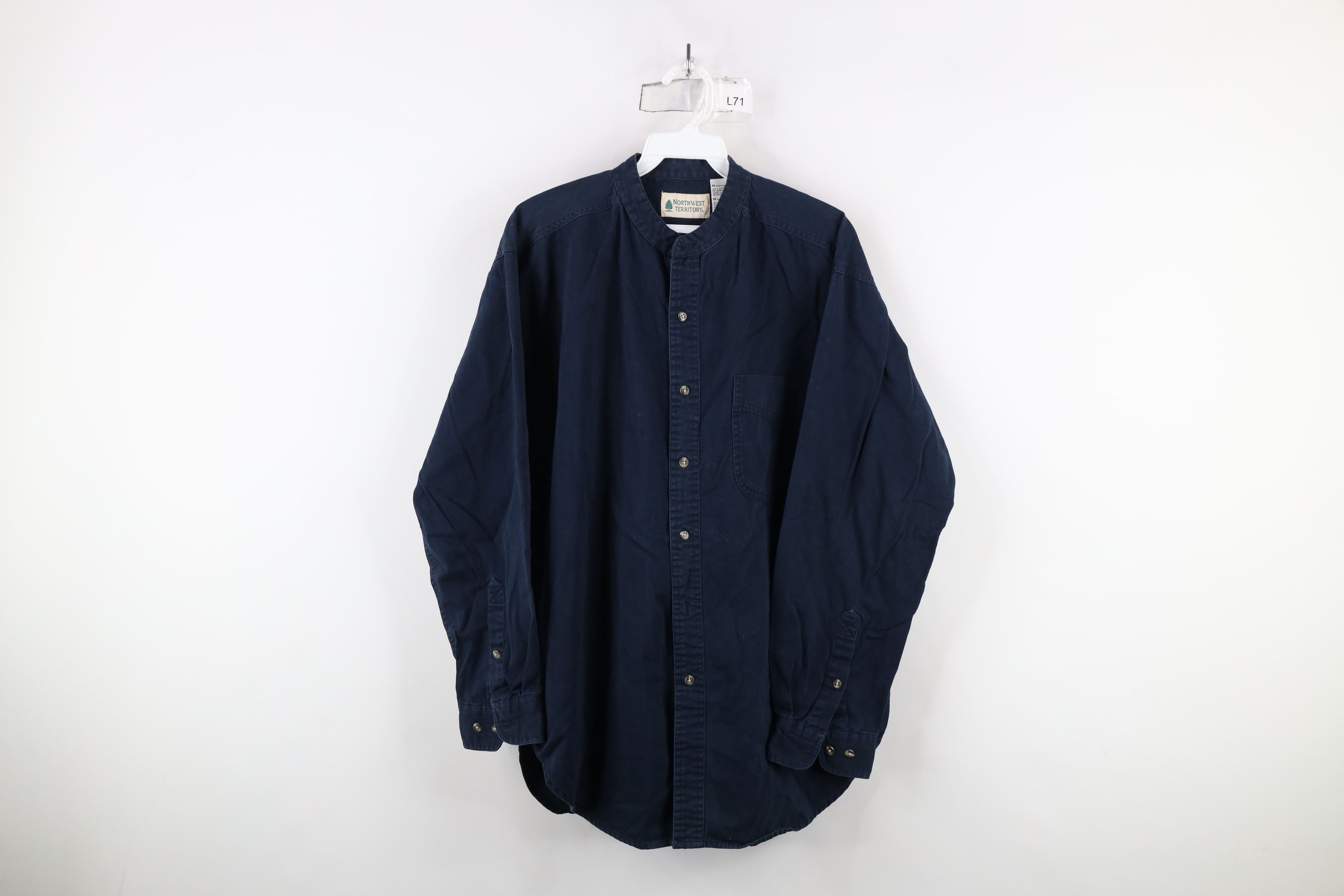 Vintage Vintage 90s Streetwear Band Collar Button Shirt Navy Blue Size US M / EU 48-50 / 2 - 1 Thumbnail