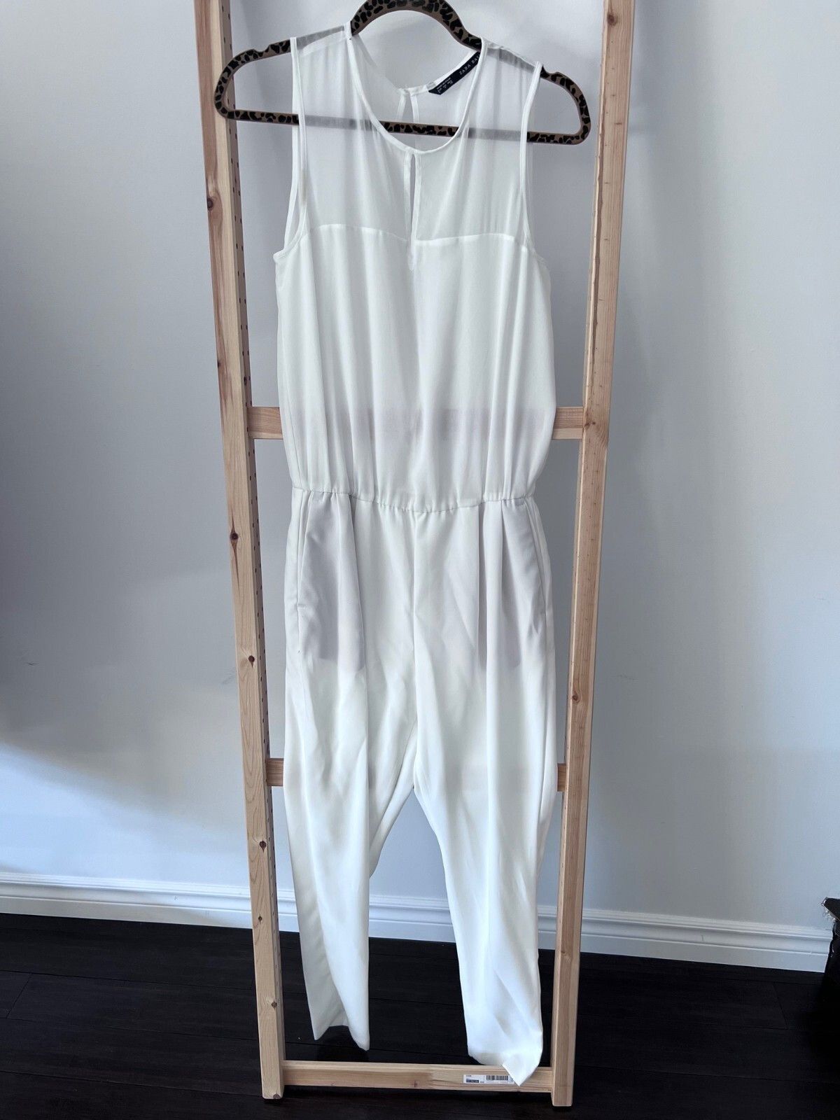 Zara Zara Basic Sheer Pocket Jumpsuit White ( S ) Size 28" / US 6 / IT 42 - 1 Thumbnail