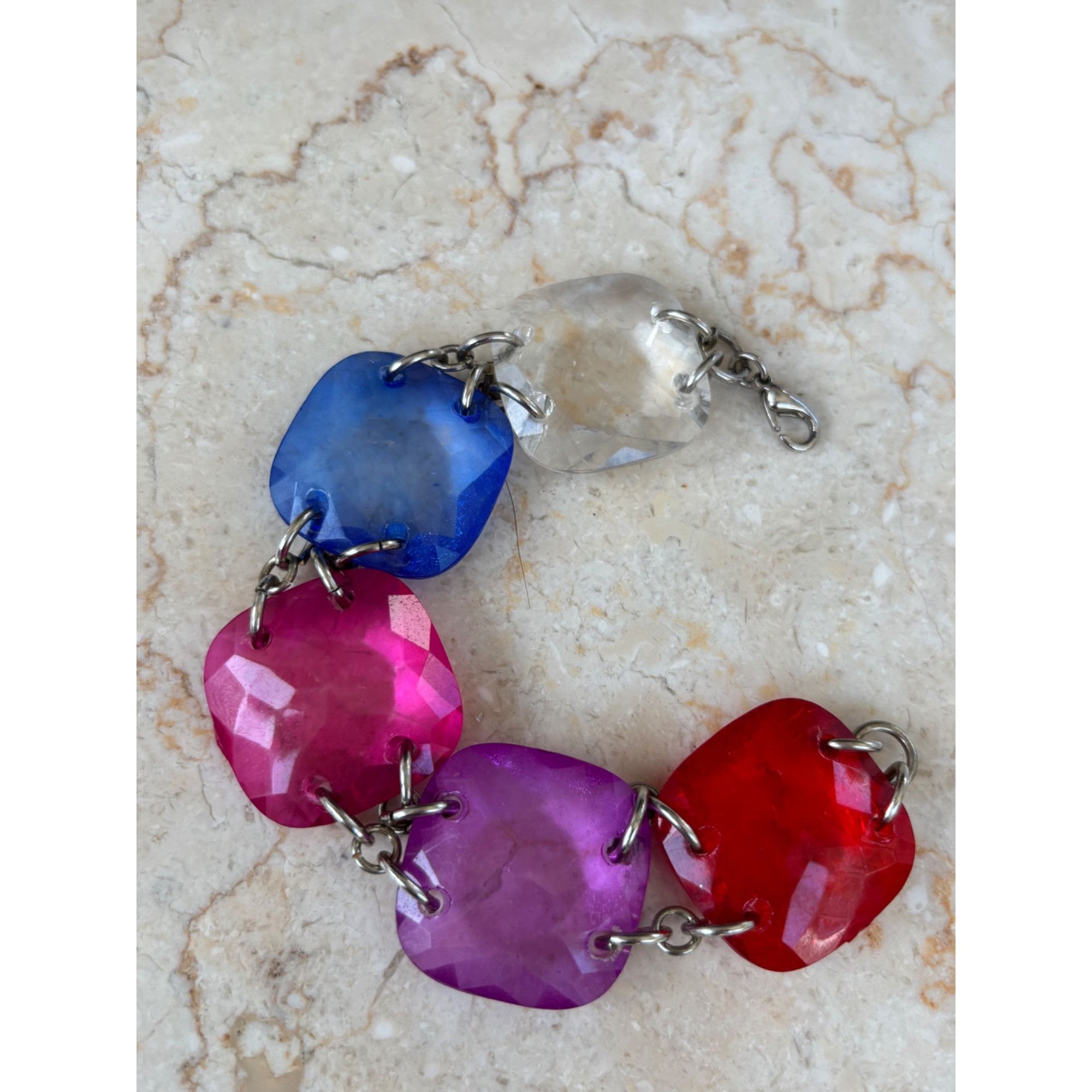 Other Faceted Multicolor Acrylic Square Stone Bracelet With Silver Size ONE SIZE - 5 Thumbnail