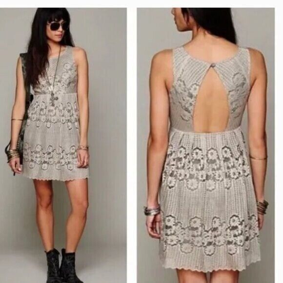 Free People FREE PEOPLE Rocco Lace overlay Dress Sz 0 Taupe sleeveless K Size XS / US 0-2 / IT 36-38 - 1 Thumbnail