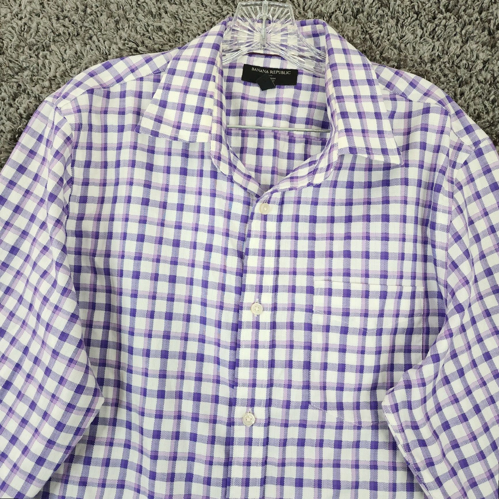 Banana Republic Banana Republic Plaid Long Sleeve Slim Dress Shirt Mens Purple Large Size 42R - 3 Thumbnail