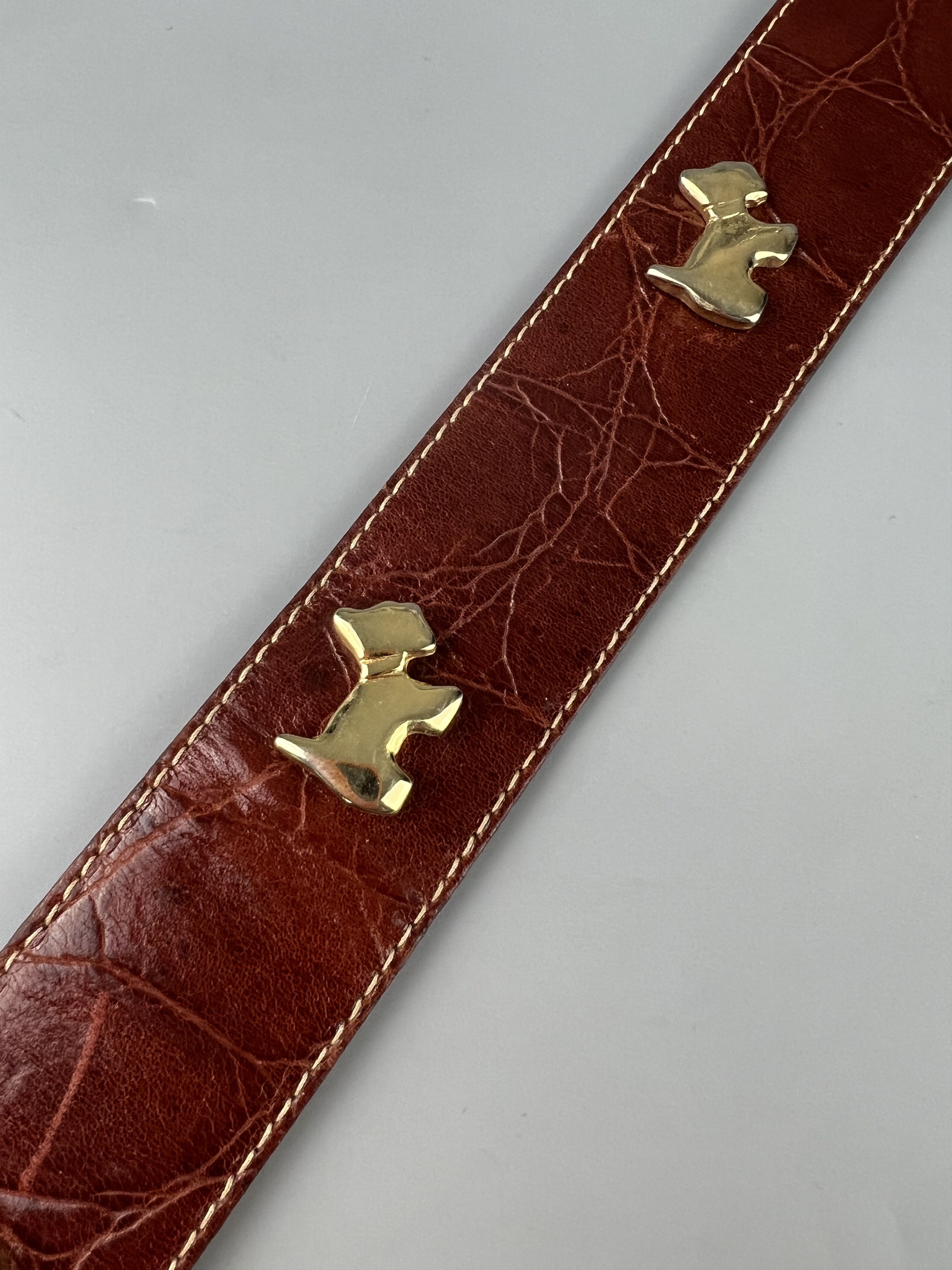 Furla × Vintage Furla Vintage Brown Leather Gold Scottie Dog Belt 85cm Italy Size ONE SIZE - 5 Thumbnail