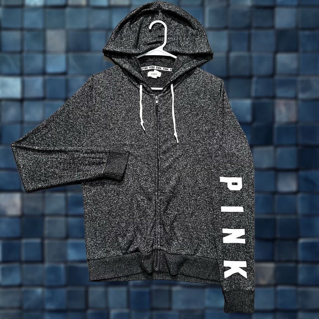 Pinko Victoria's Secret PINK Hoodie Womens S Black/Gray Full Zip Spellout Logo Stretch Size S / US 4 / IT 40 - 1 Thumbnail