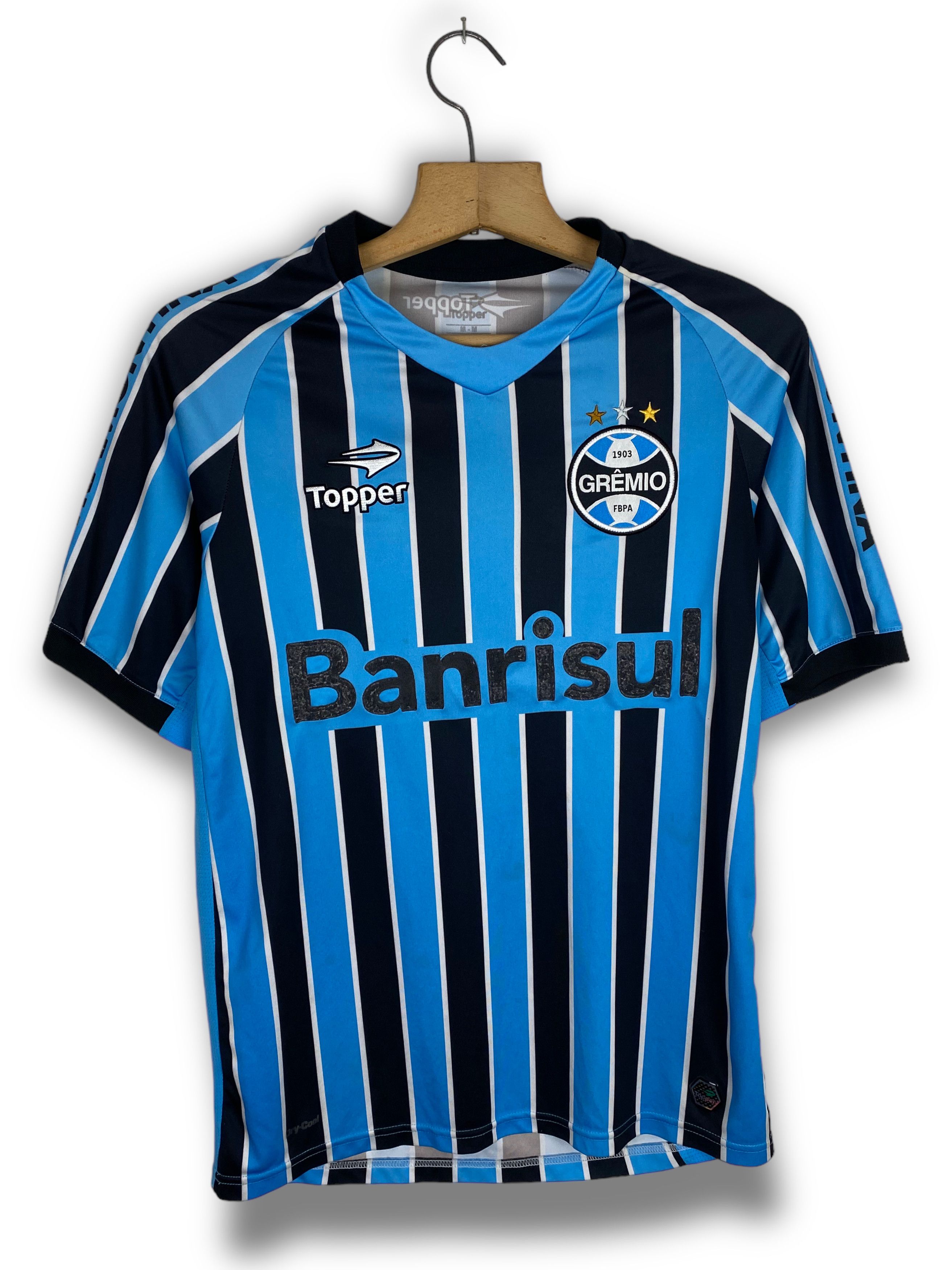 image of Topper Gremio Matias 2014/2015 Soccer Jersey M511 in Black/Blue Striped, Men's (Size Medium)
