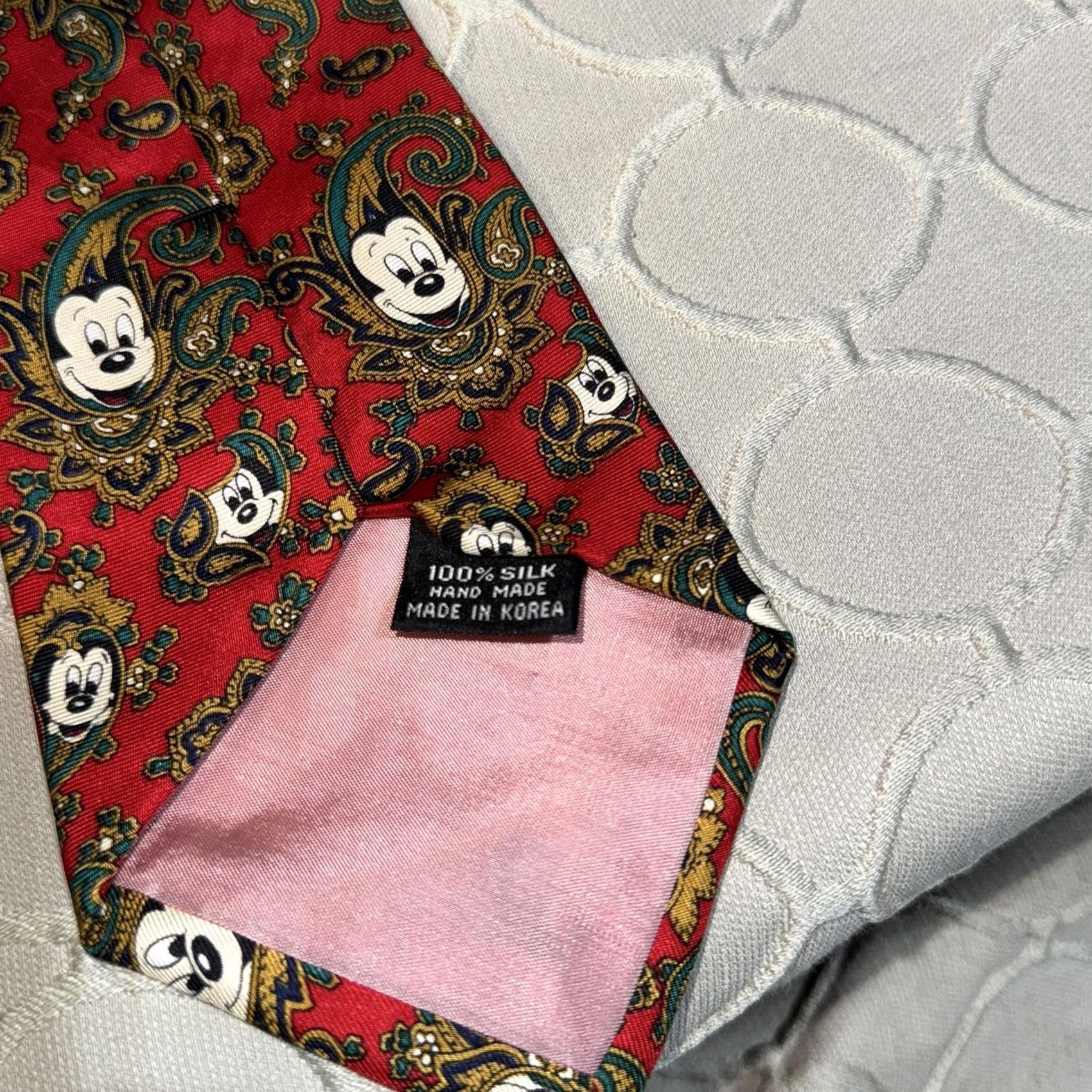 Disney VINTAGE Disney Mickey Mouse Tie Mens Classic Red Paisley Silk Necktie 90s Hand Made Size ONE SIZE - 4 Thumbnail