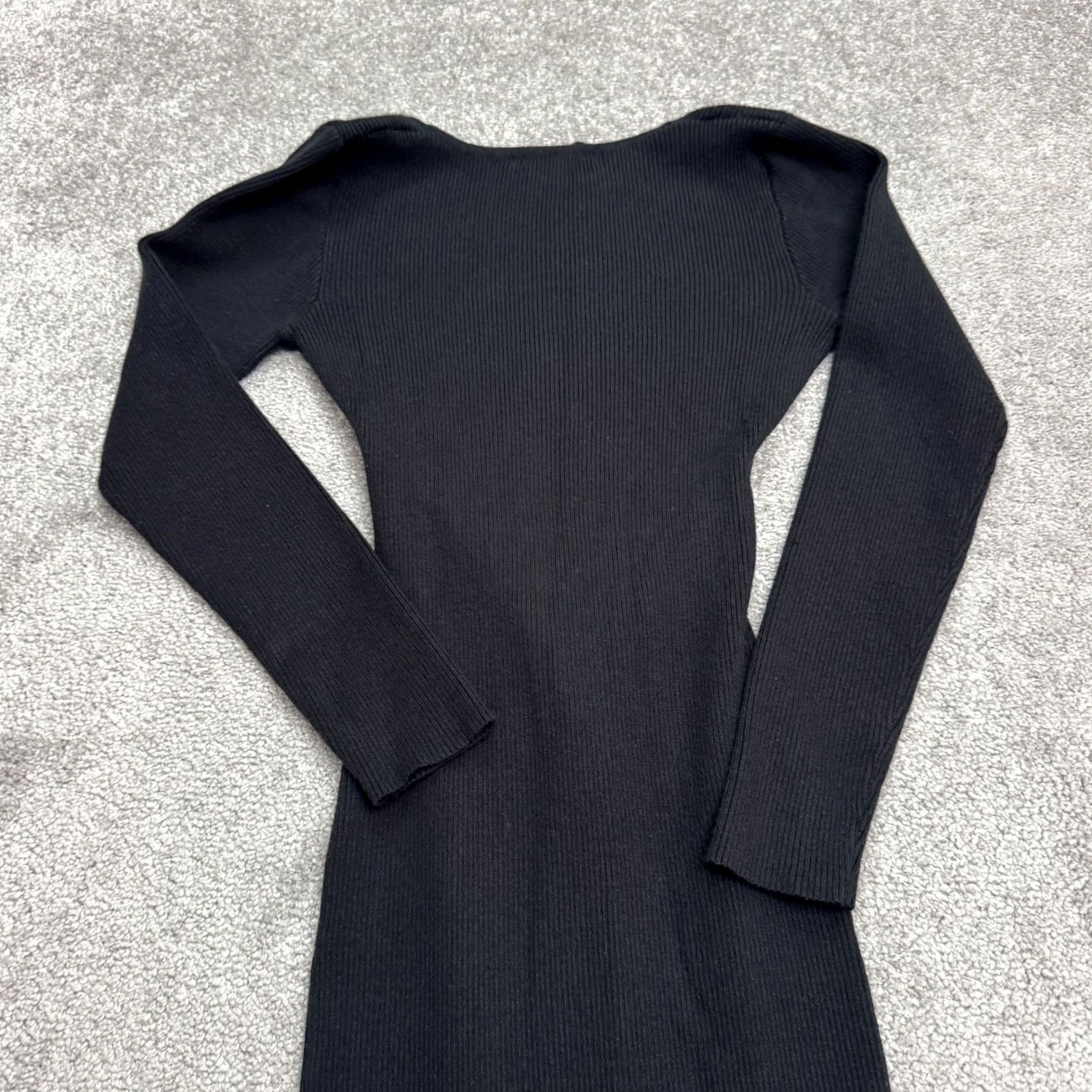 Vintage More To Come Ribbed Knit Cut-Out Midi Bodycon Dress Womens Medium Black Stretch Size M / US 6-8 / IT 42-44 - 7 Thumbnail