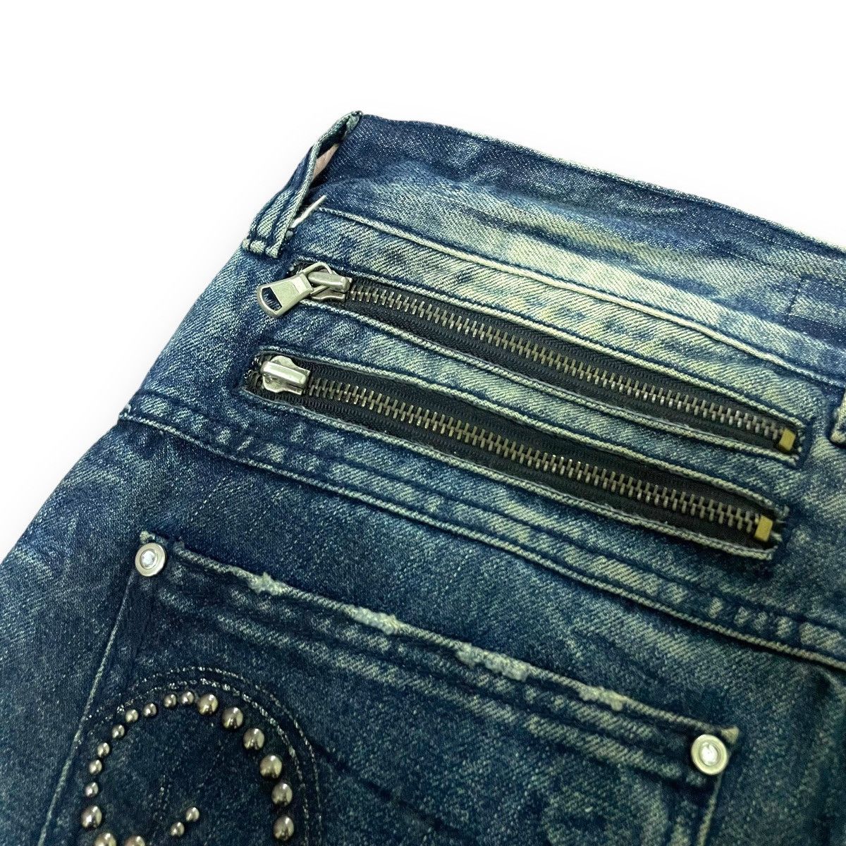 If Six Was Nine × Japanese Brand × Le Grande Bleu (L.G.B.) 🇯🇵☠️ LAGUST WASHED SKULL FLARE DENIM PANTS Size US 31 - 11 Thumbnail